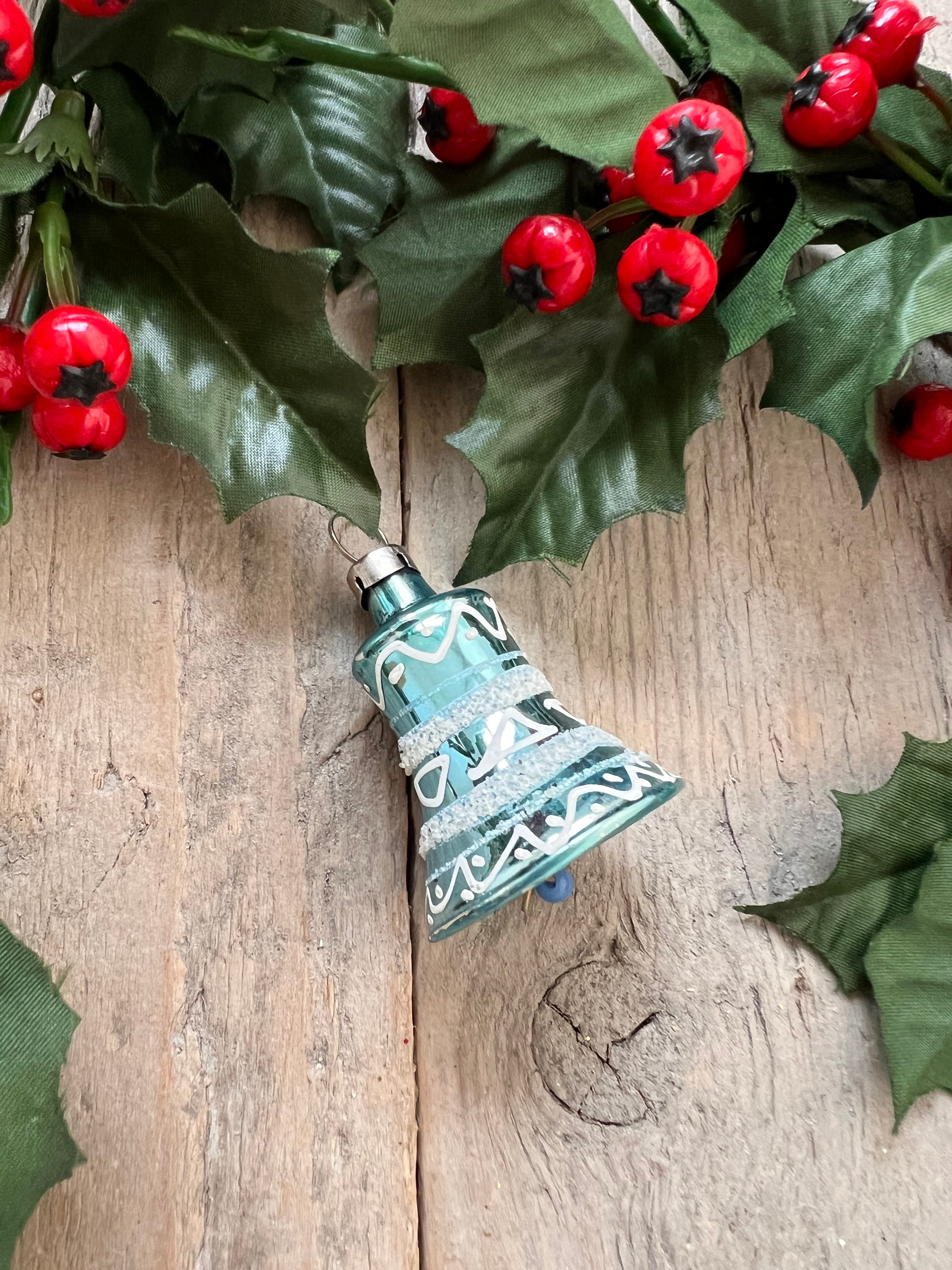 Kerstbal kerstklokje blauw vintage