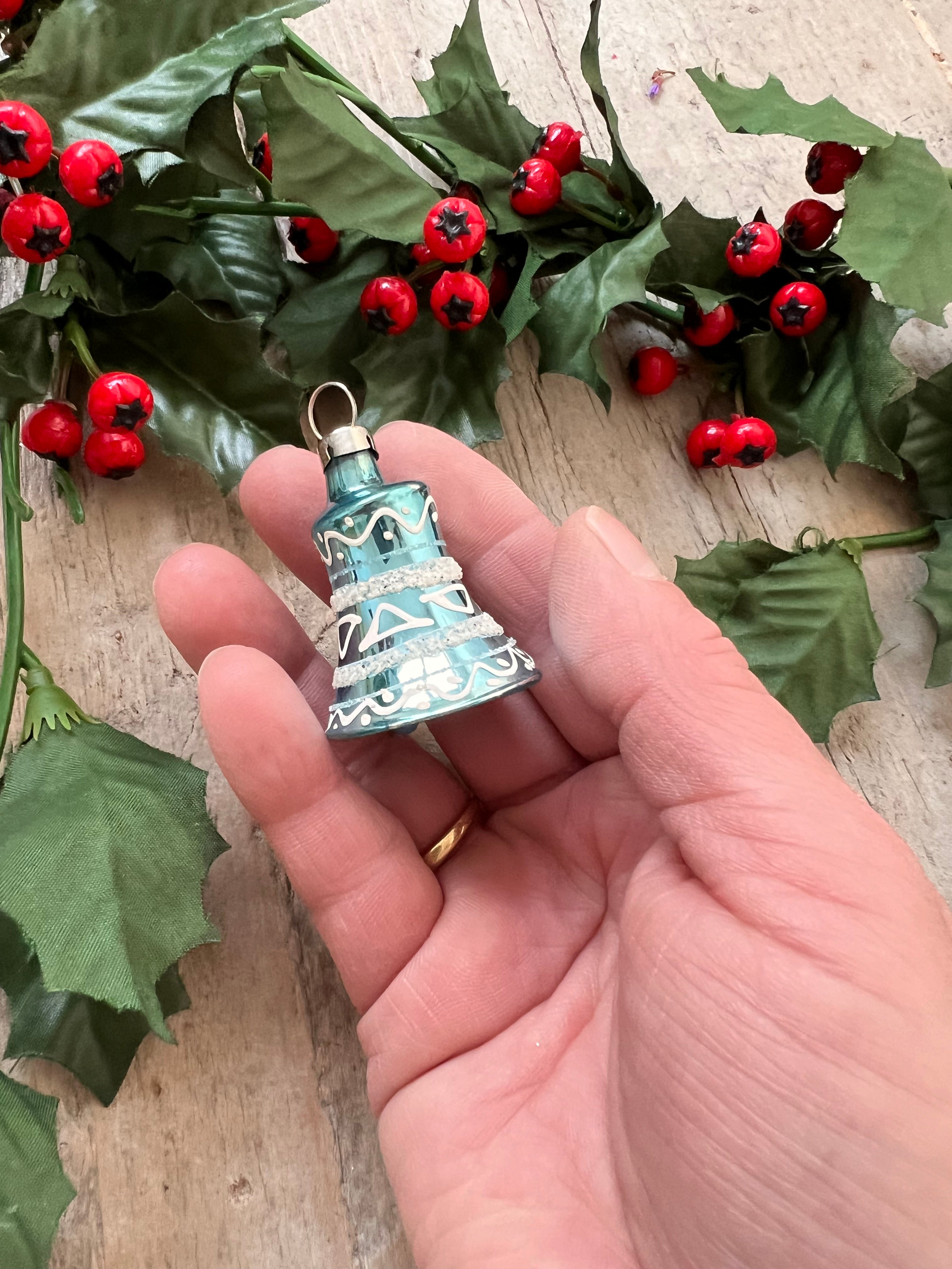 Kerstklokje glas blauw vintage