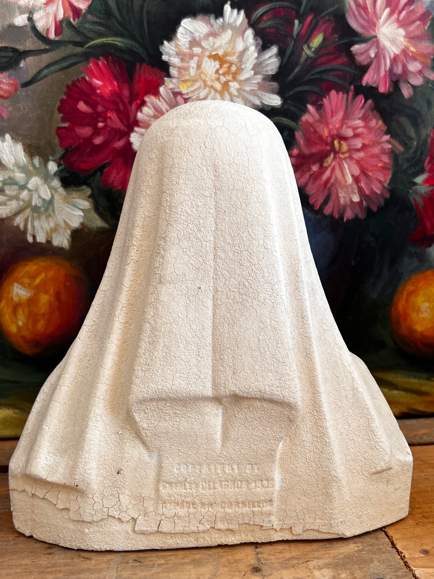  antiek borstbeeld Theresia de Lisieux, gipsen borstbeeld Theresia, religieus antiek beeld, Theresia de Lisieux kunstwerk, vintage religieus beeld, antiek gipsen beeld, collector’s item Theresia, religieuze decoratie.