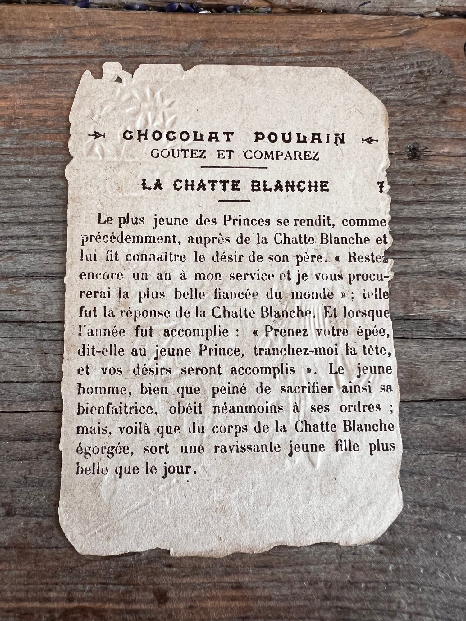 Antiek plaatje Chocolat poulain La Chatte Blanche