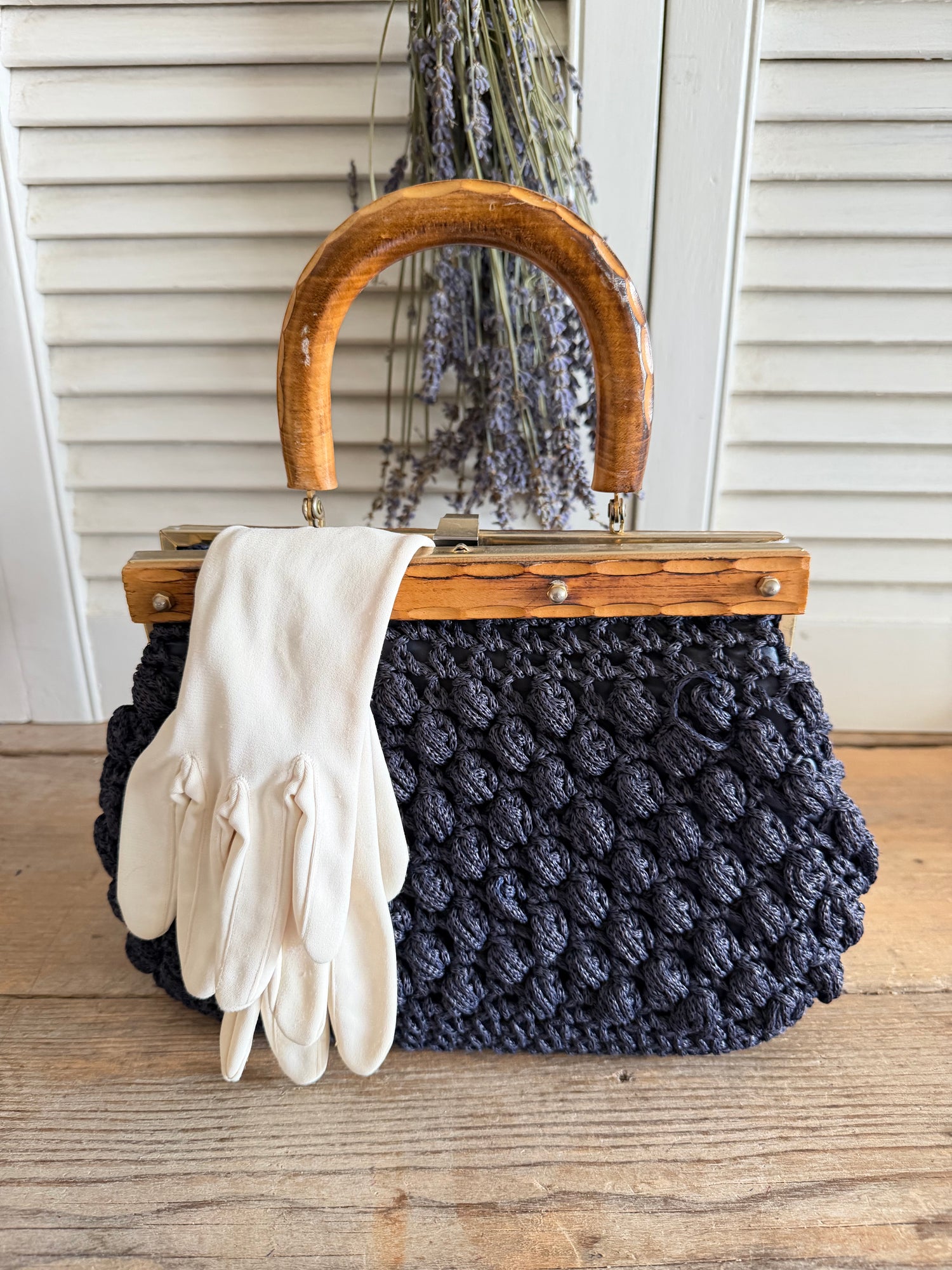 Vintage handtas, raffia tas, jaren 50 handtas, blauwe vintage tas, klassieke damestas, Franse vintage stijl, Sofia's Brocante