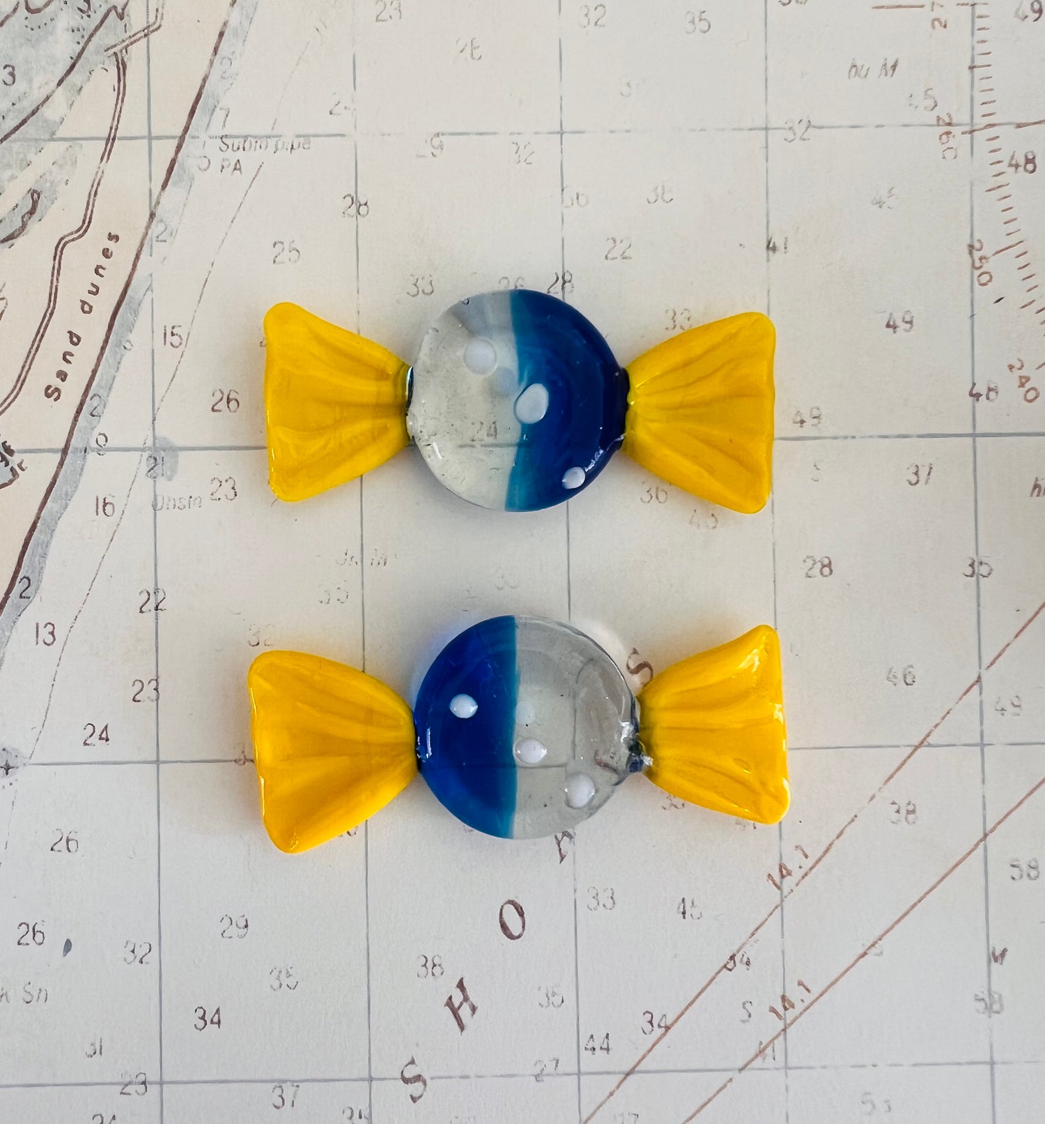 Round Murano candy blue/yellow
