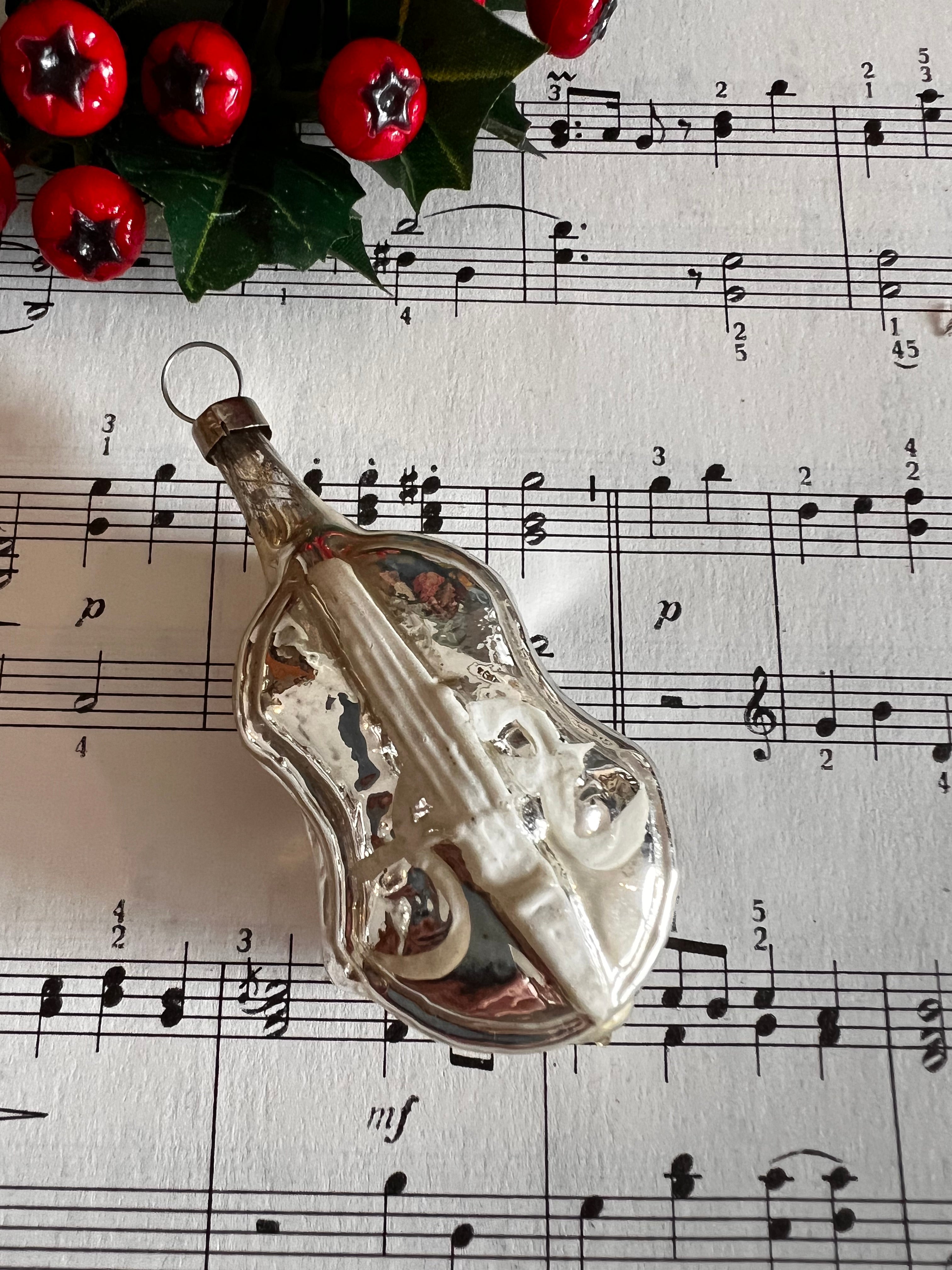 Kerstbal viool, brocante kerstversiering, kerstversiering, viool kerstbal