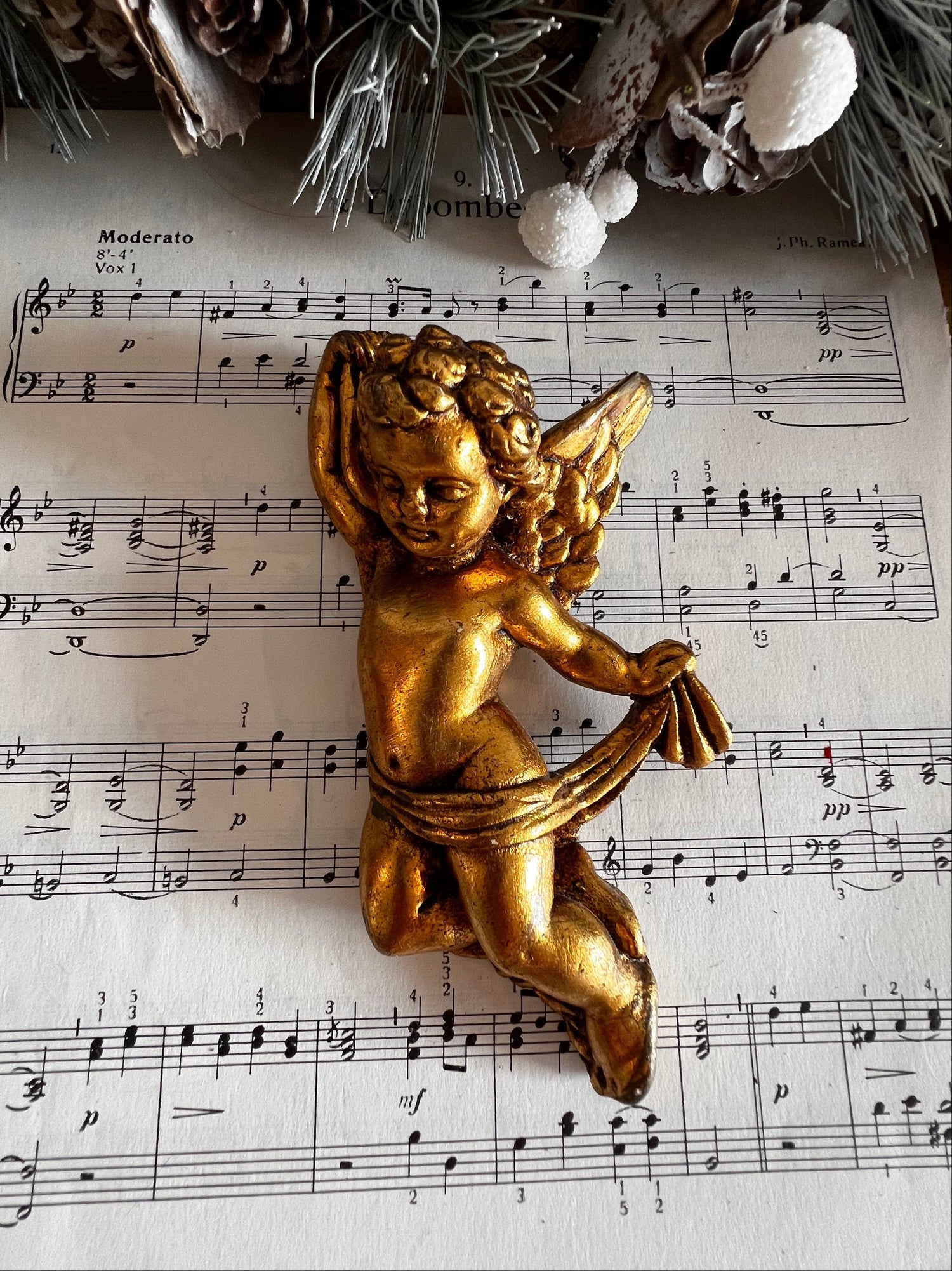 Kerstengel van gips voor aan de muur vintage, vintage kerstdecoratie