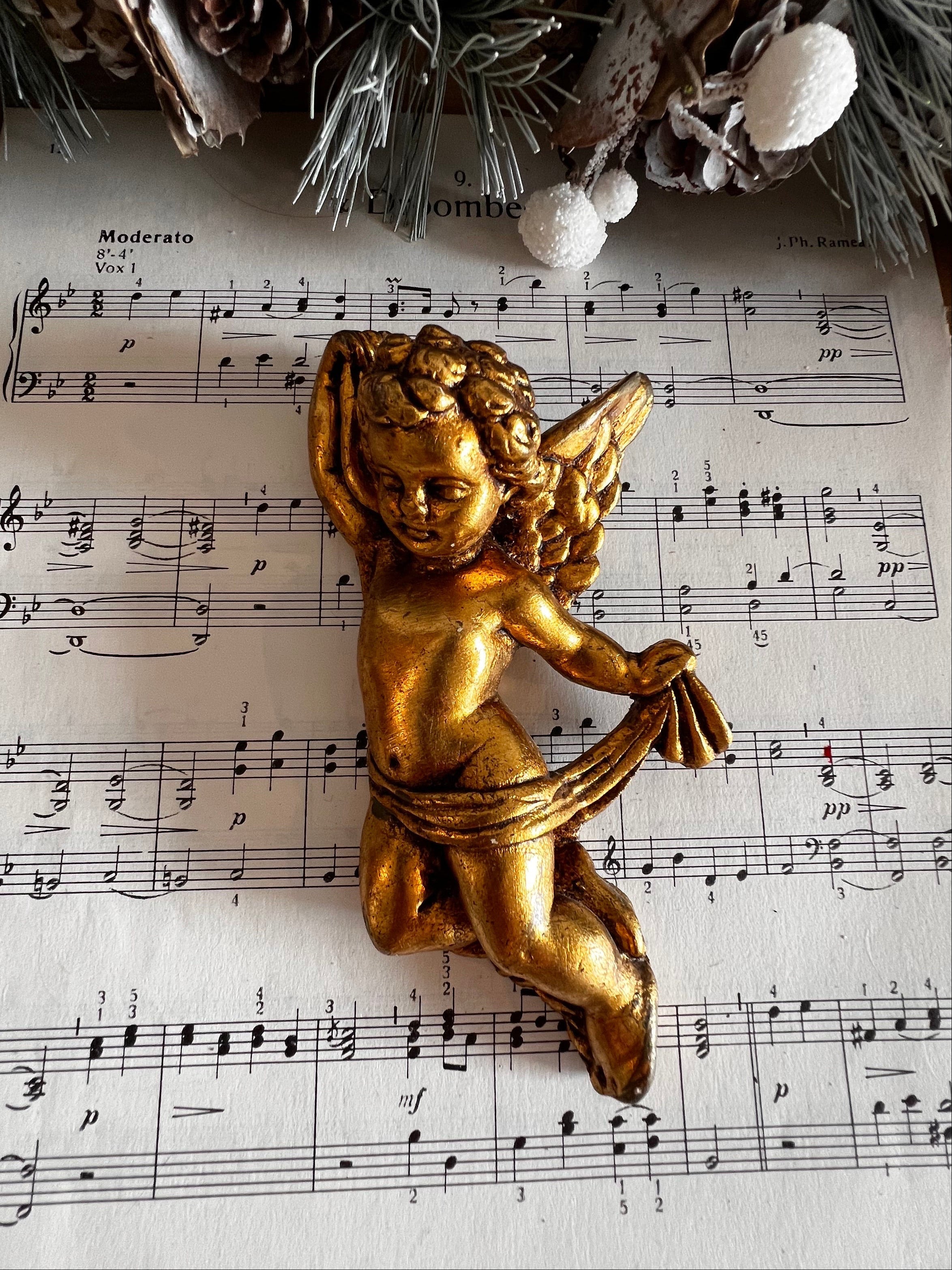 Kerstengel van gips voor aan de muur vintage, vintage kerstdecoratie