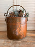 antieke koperen aker, koperen aker met leeuwenkoppen, antieke decoratie koper, vintage koperen aker, leeuwenkoppen decoratie; bloempot, emmer