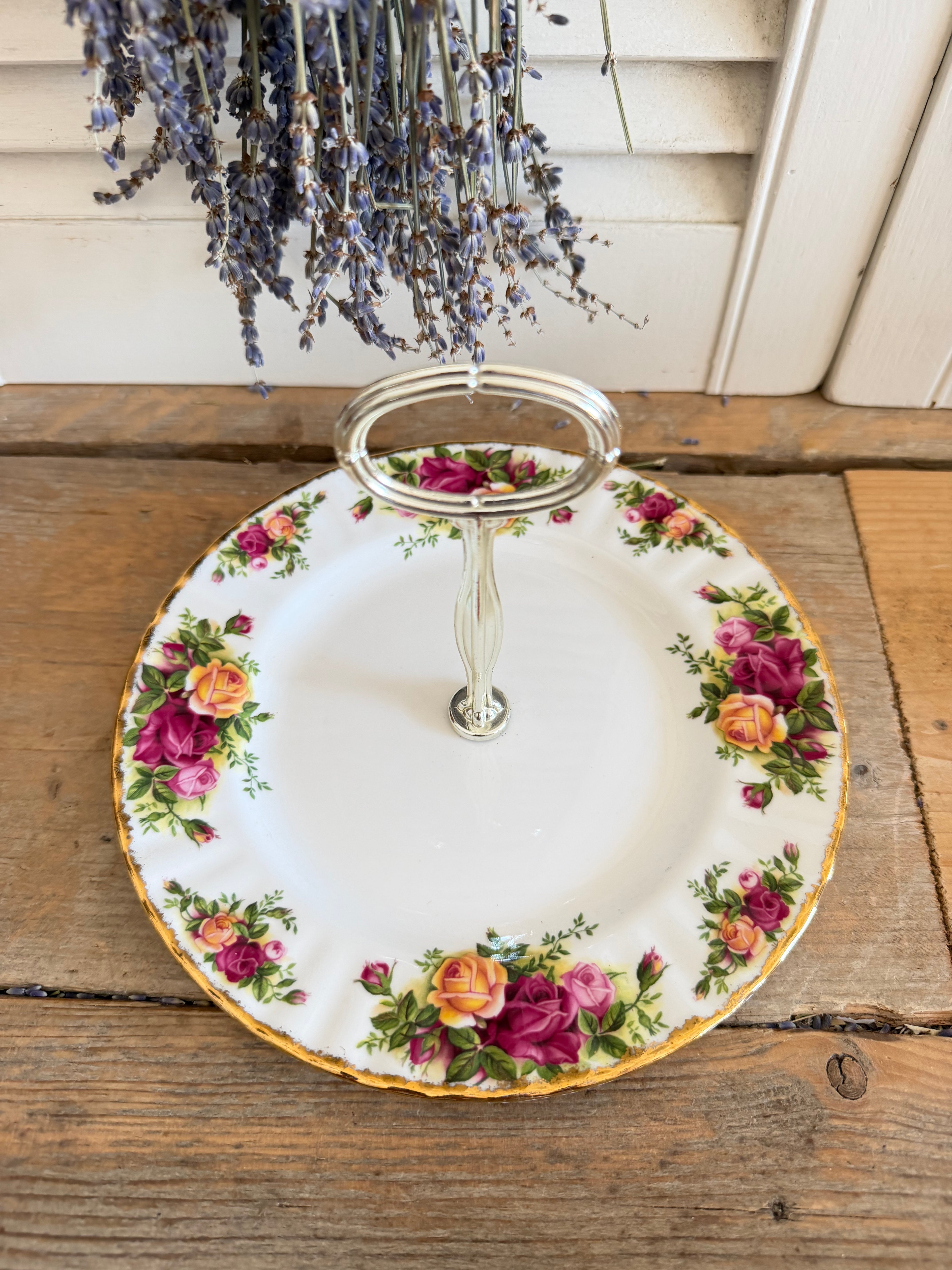 Vintage Royal Albert Old Country Roses - serveerschaal met handvat, vintage serveerschaal, vintage servies Royal Albert, Sofia&