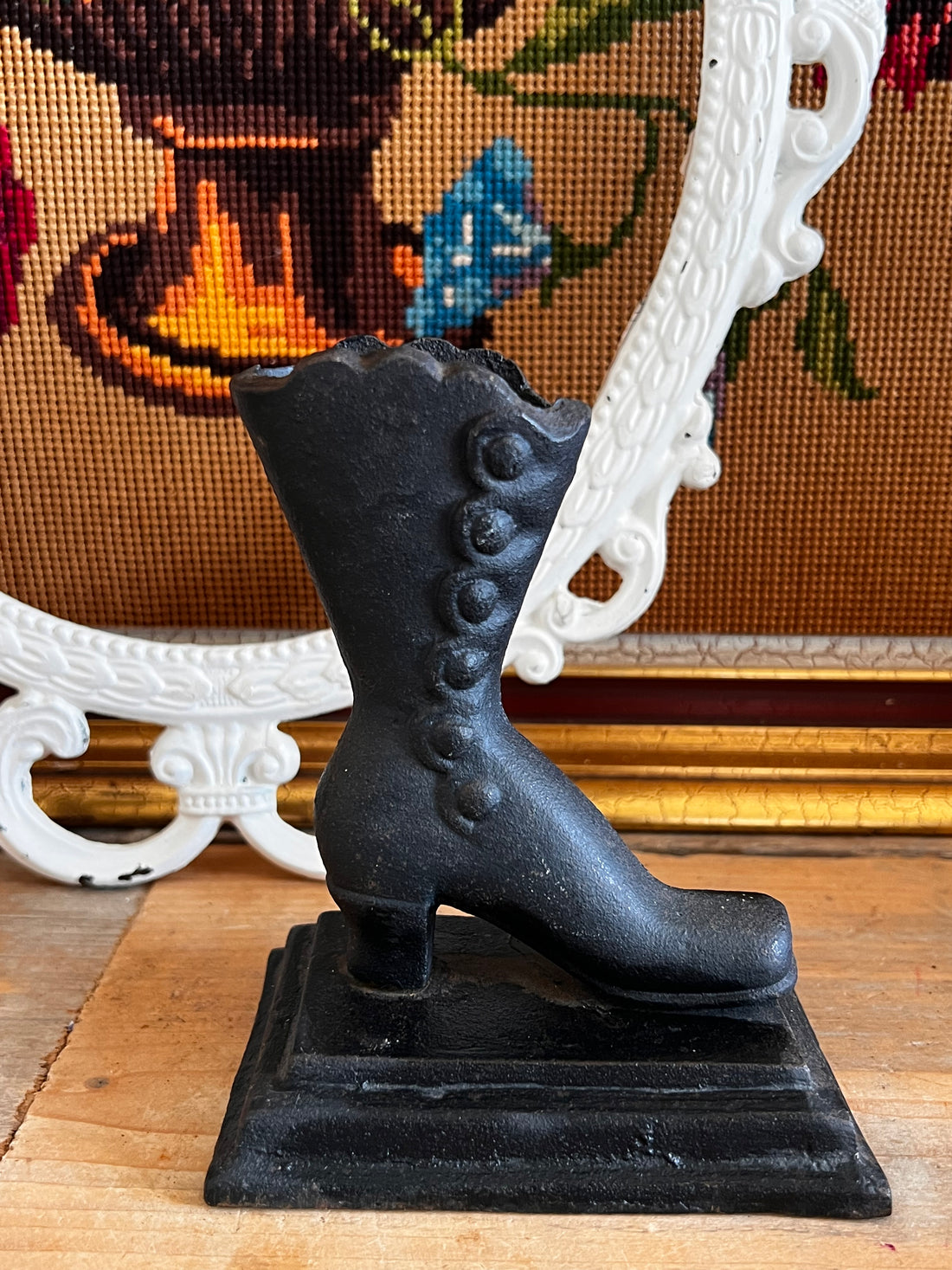 Boekensteun gietijzer laars zwart