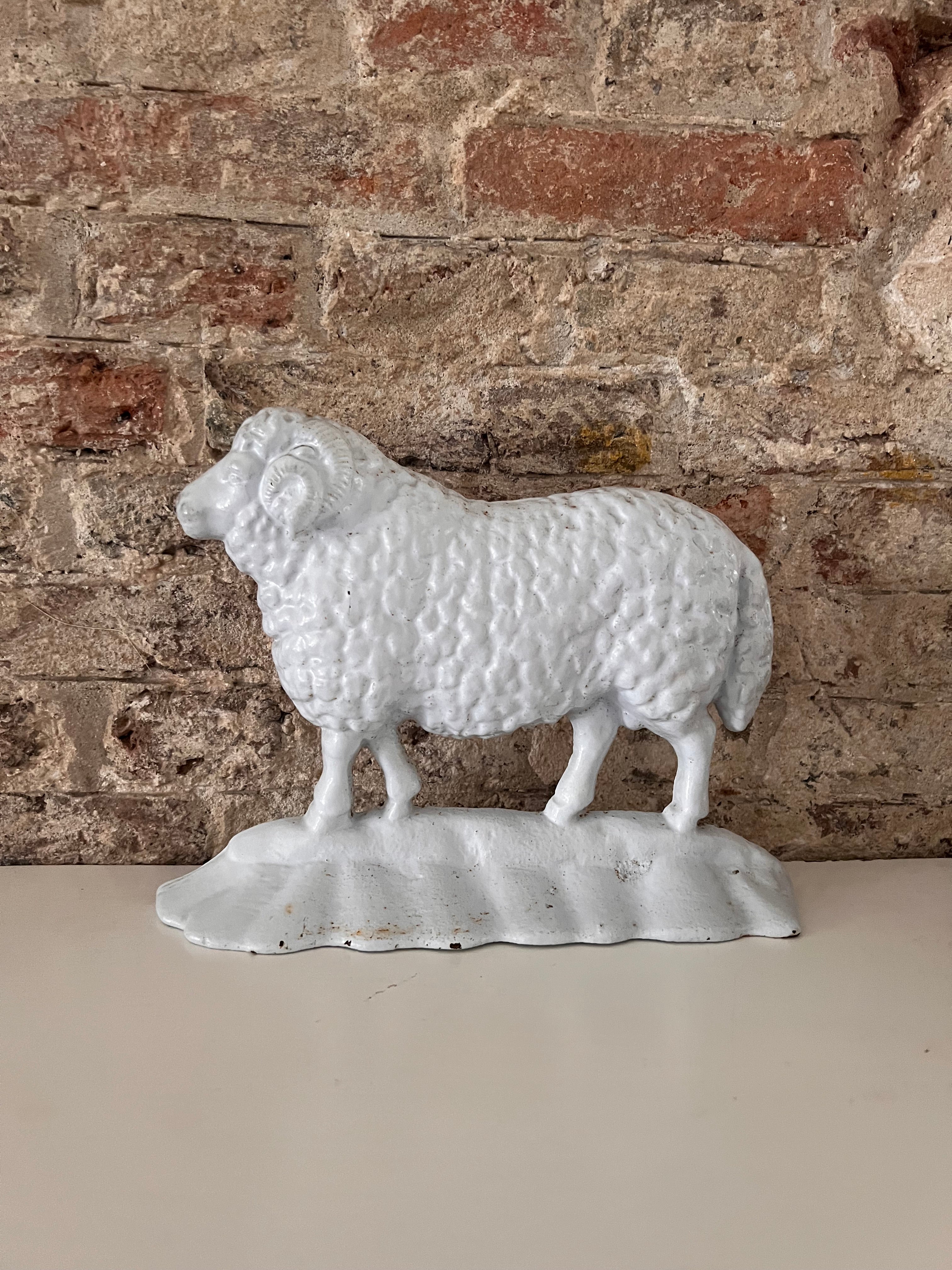 Gietijzeren deurstopper wit schaap