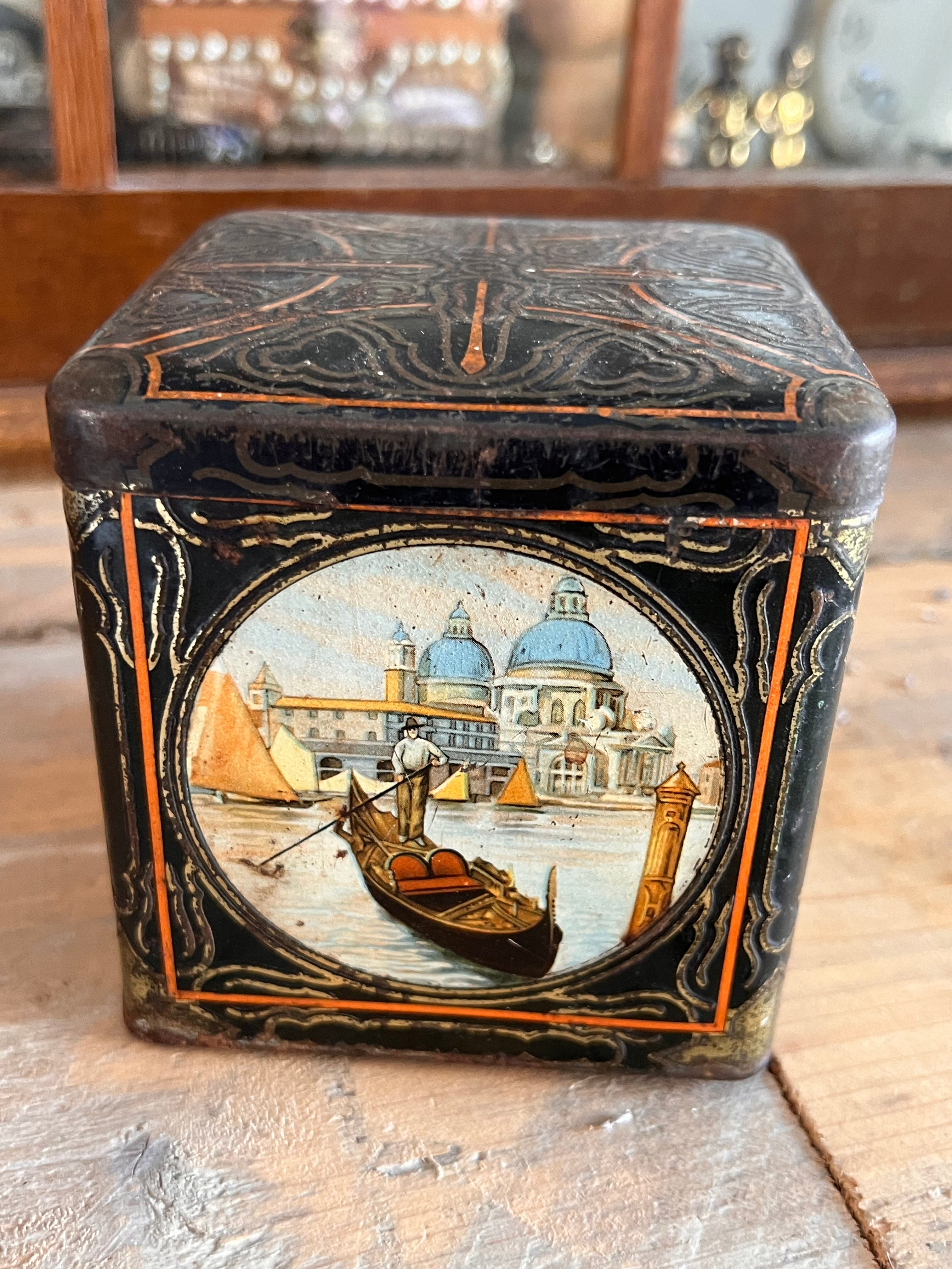 Antique Van Houten Cocoa tin Venice theme