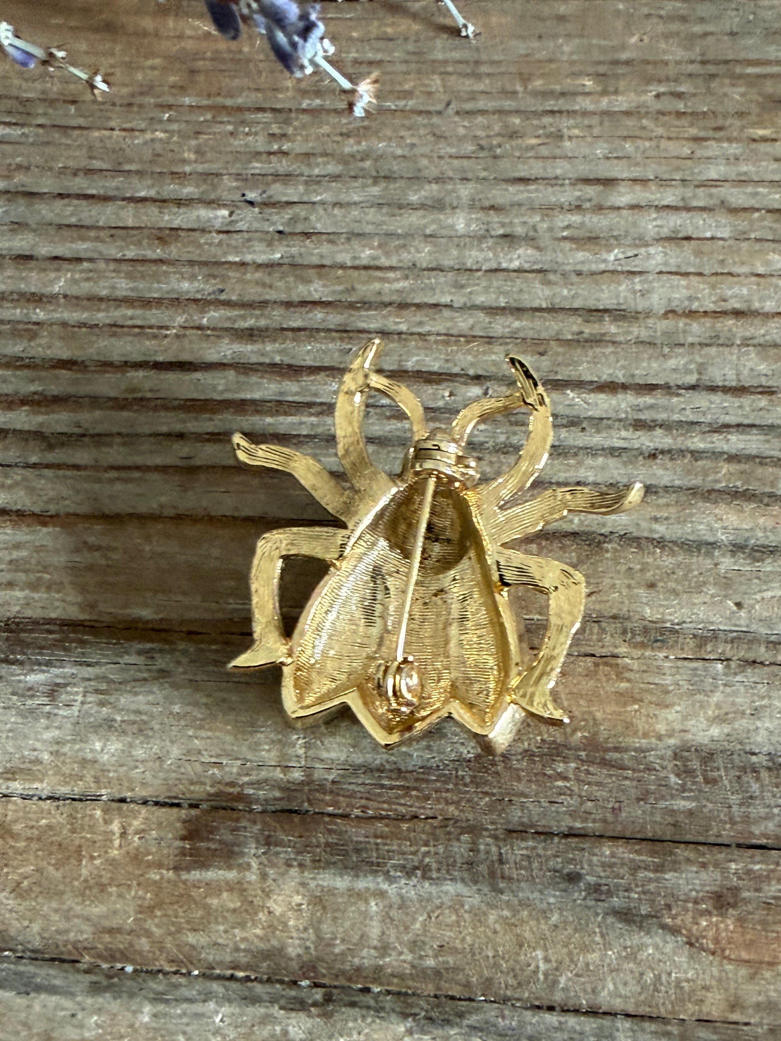 Vintage insectenbroche in goud, zwart en amber, vintage sieraden, vintage broche, Sofia&