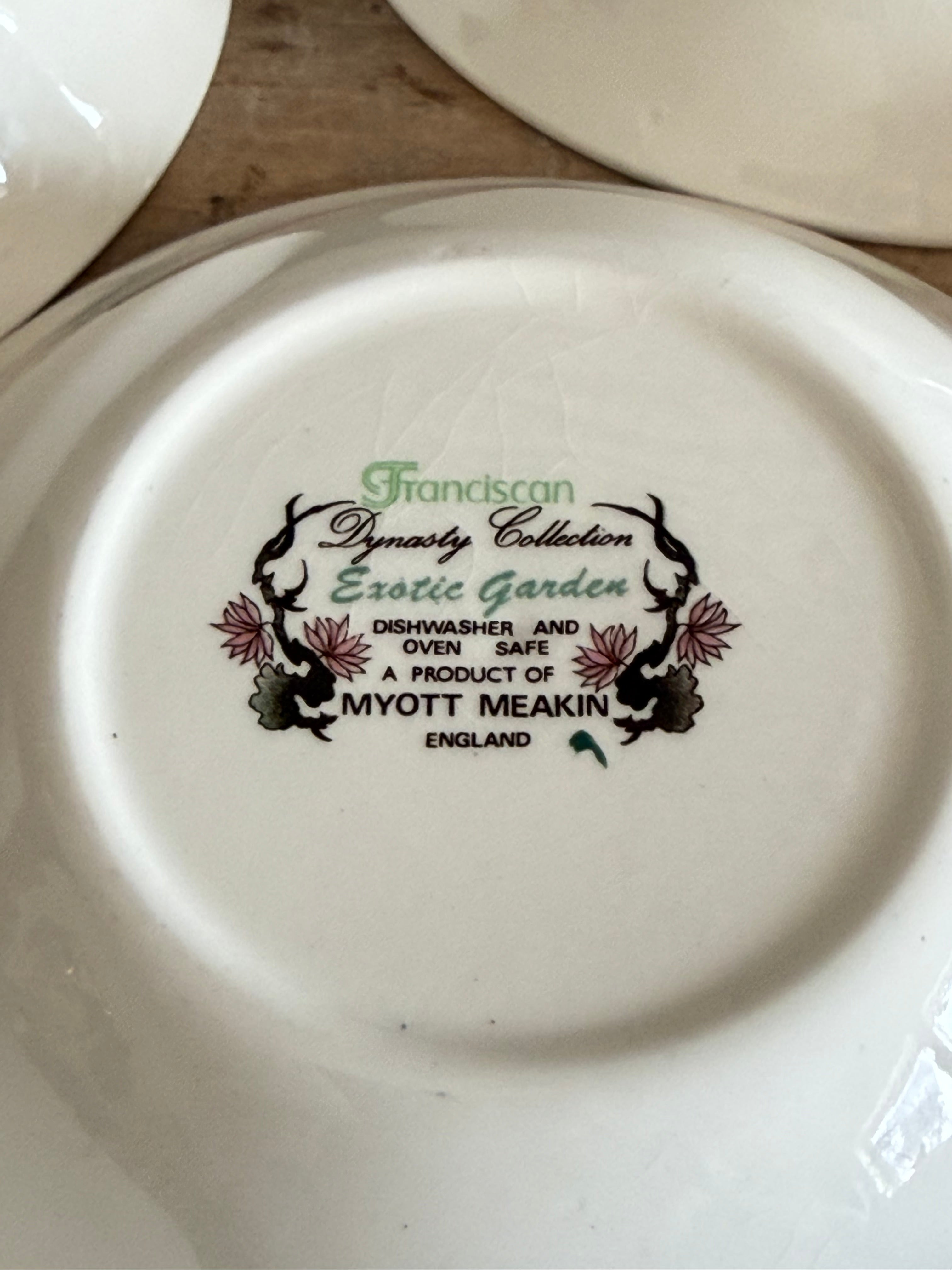 Set van 6 vintage Myott Meakin schaaltjes -Exotic Garden , Engels vintage servies, vintage servies, schaaltjes met pauw, Sofia&