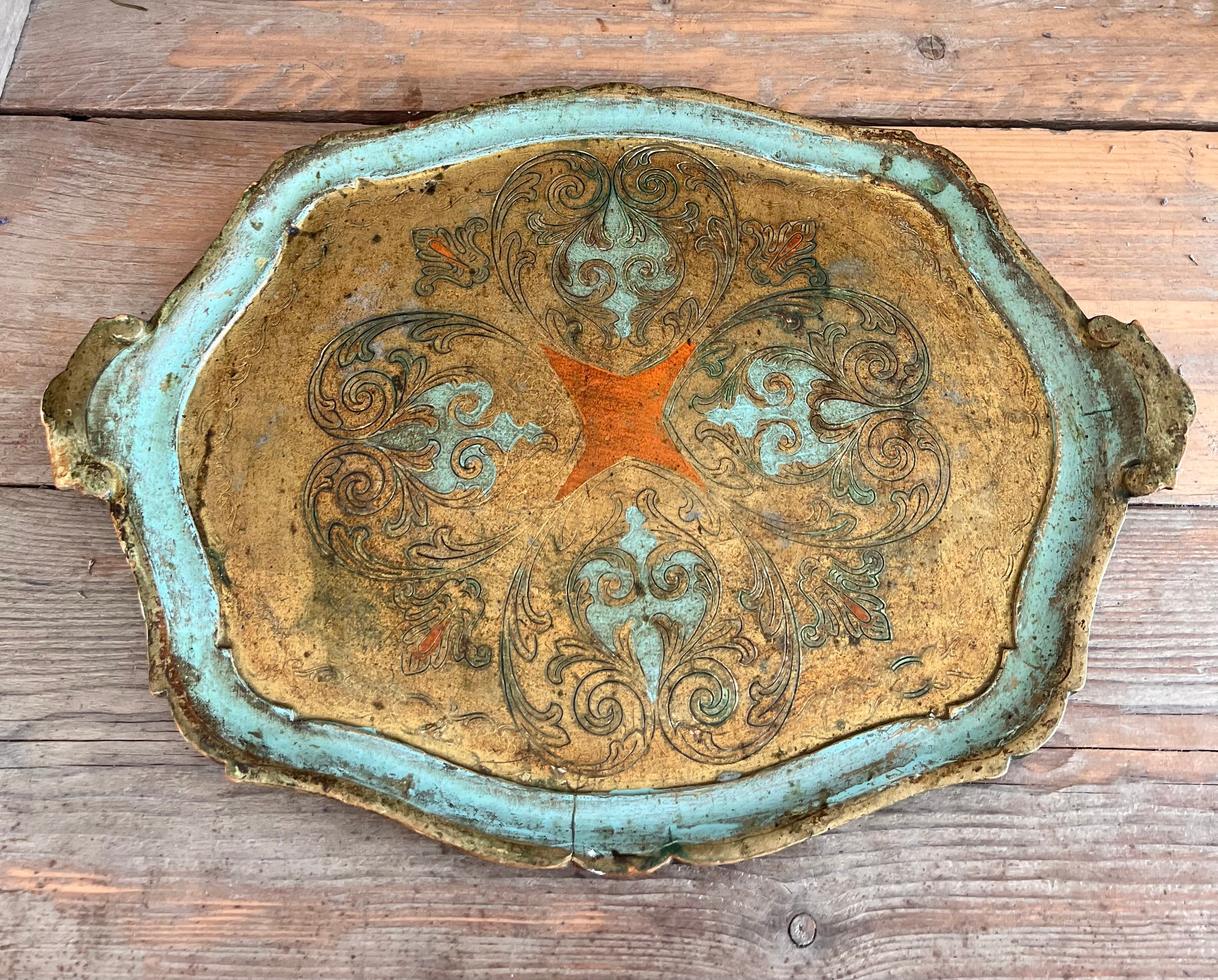Florentijns dienblad zeegroen/oranje