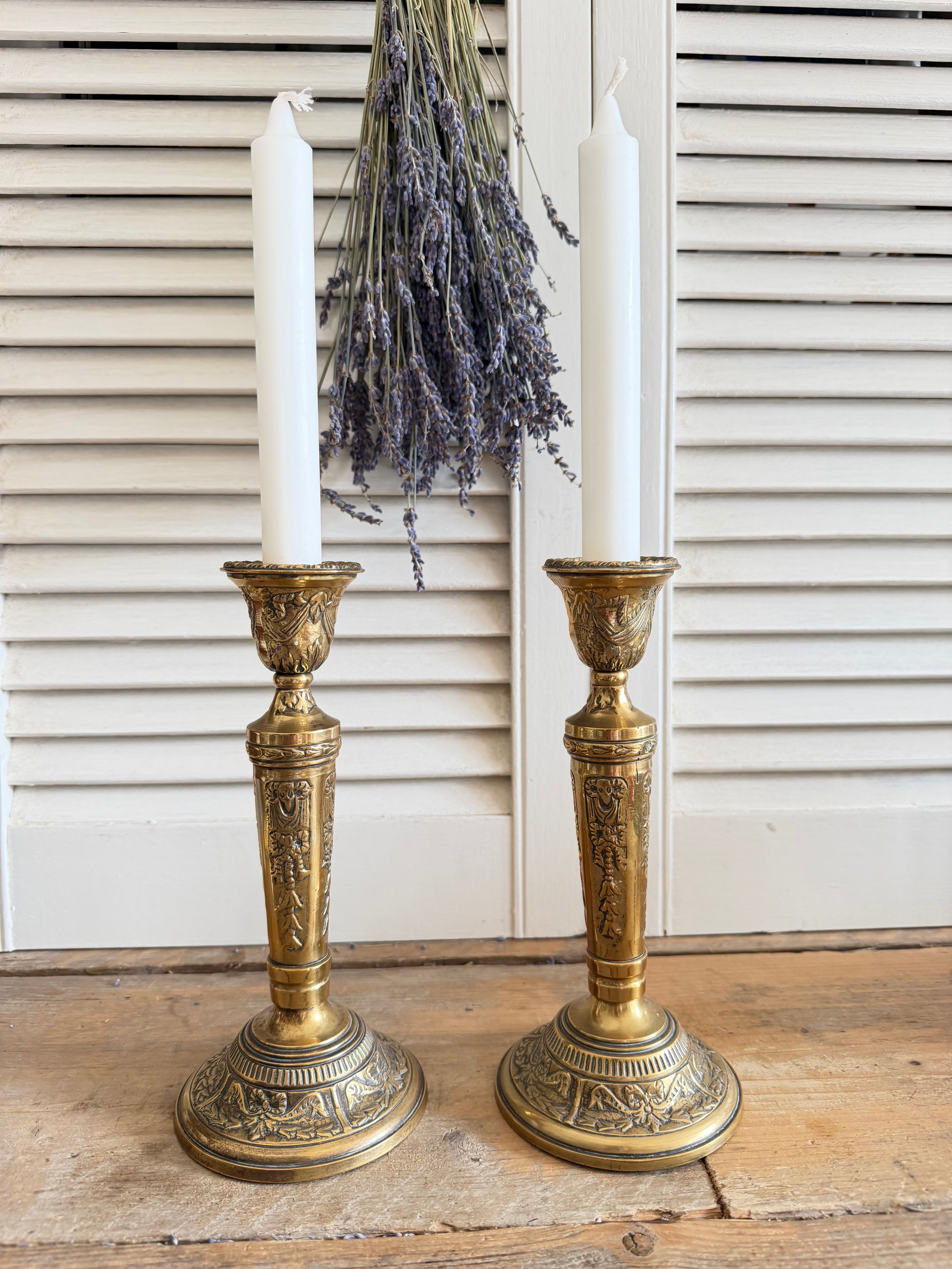 Vintage bronzen kandelaars - klassiek Frans model - set van 2, Sofia&