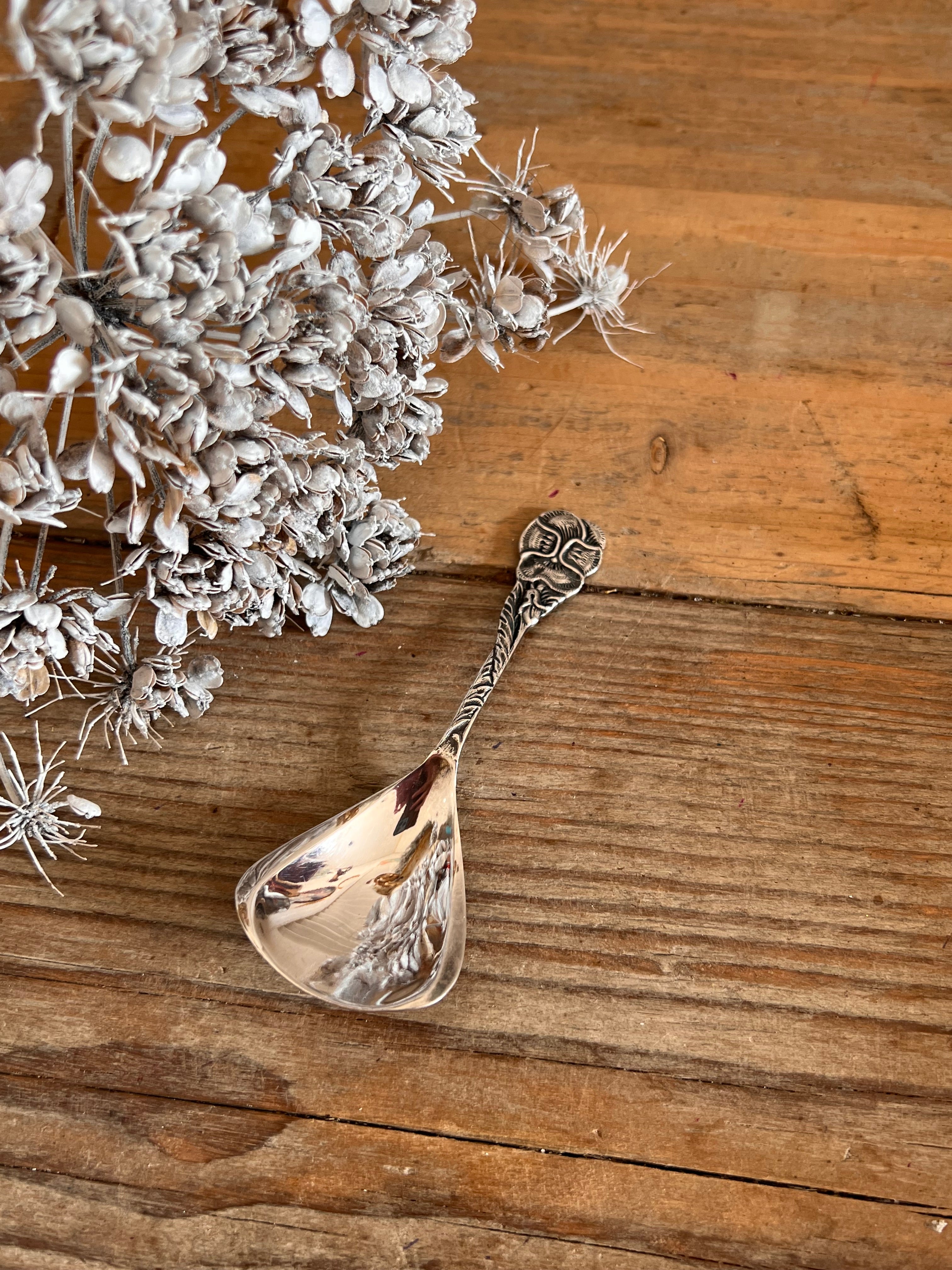Verzilverde suikerlepel viooltje Douwe Egberts
