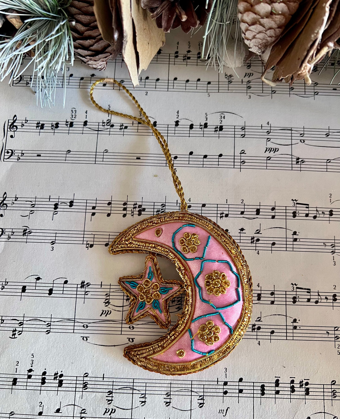 Kerstornament halve maan met ster, kerstversiering, maan, cresent moon