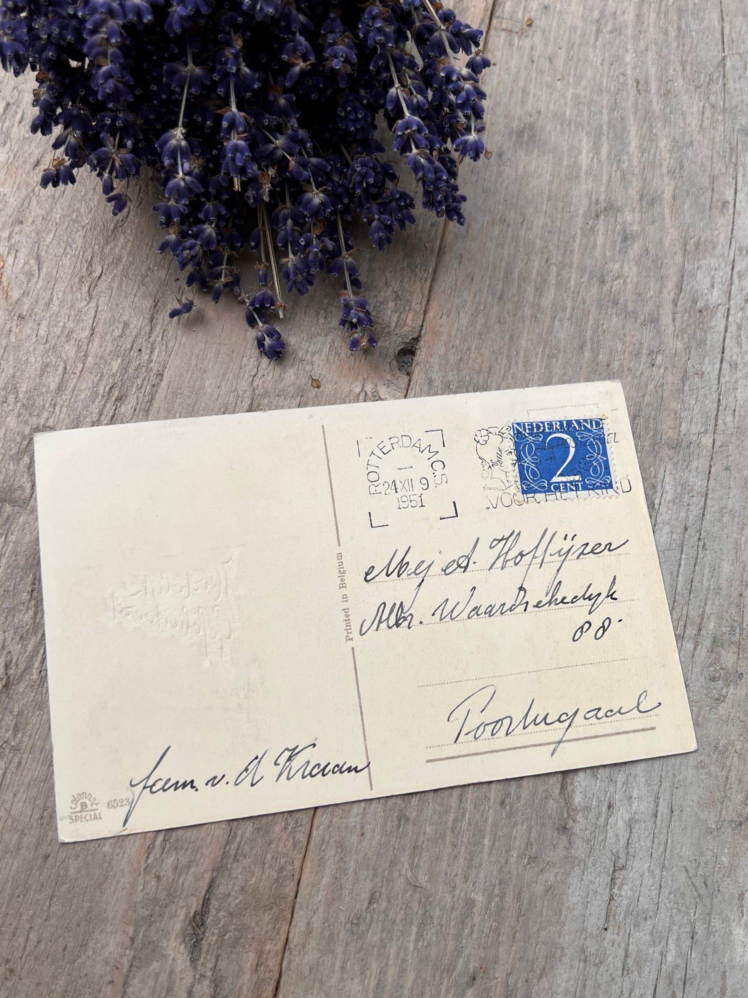 Vintage ansichtkaart roze roos