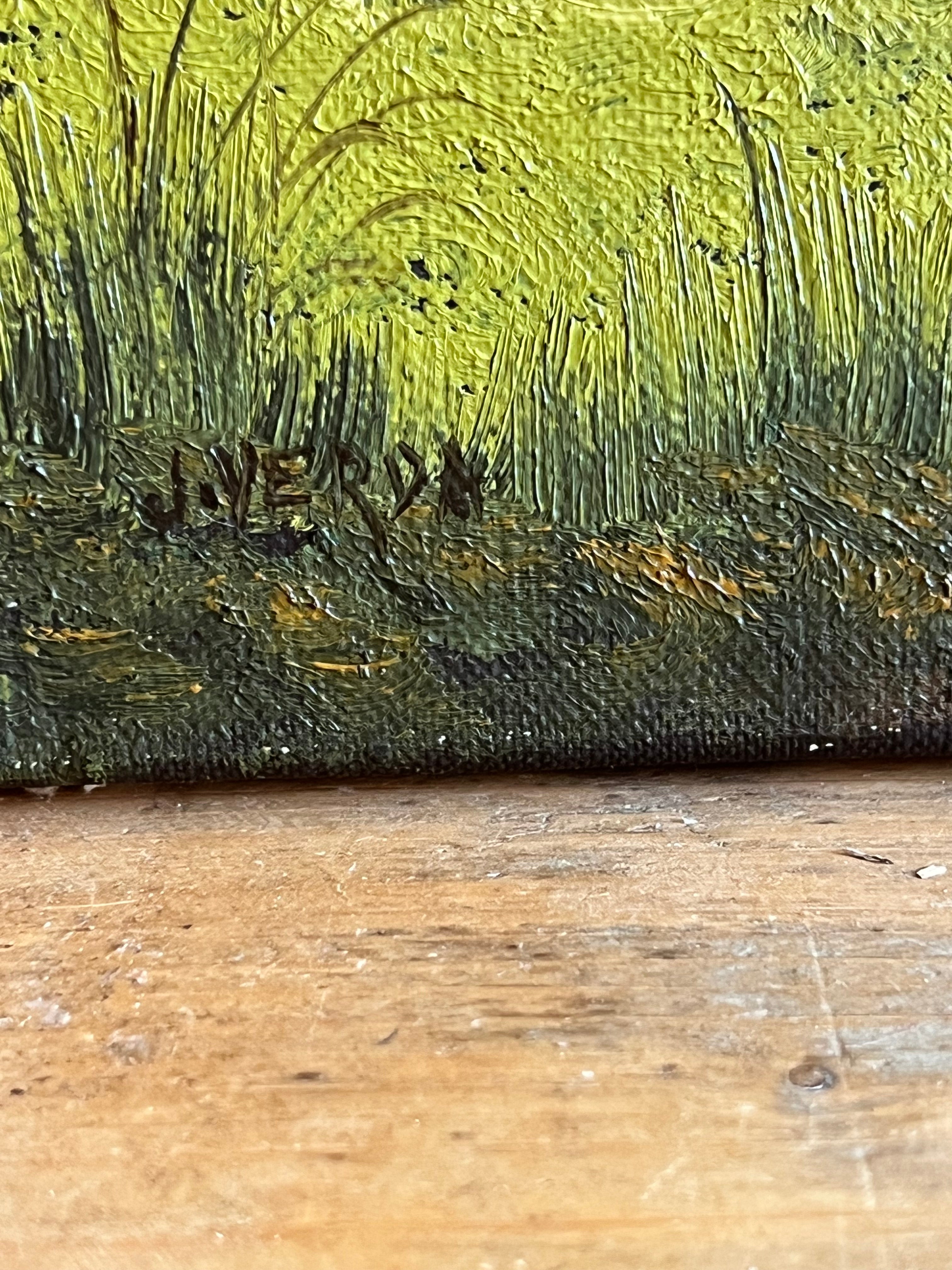Olieverfschilderijtje op canvas boerderij