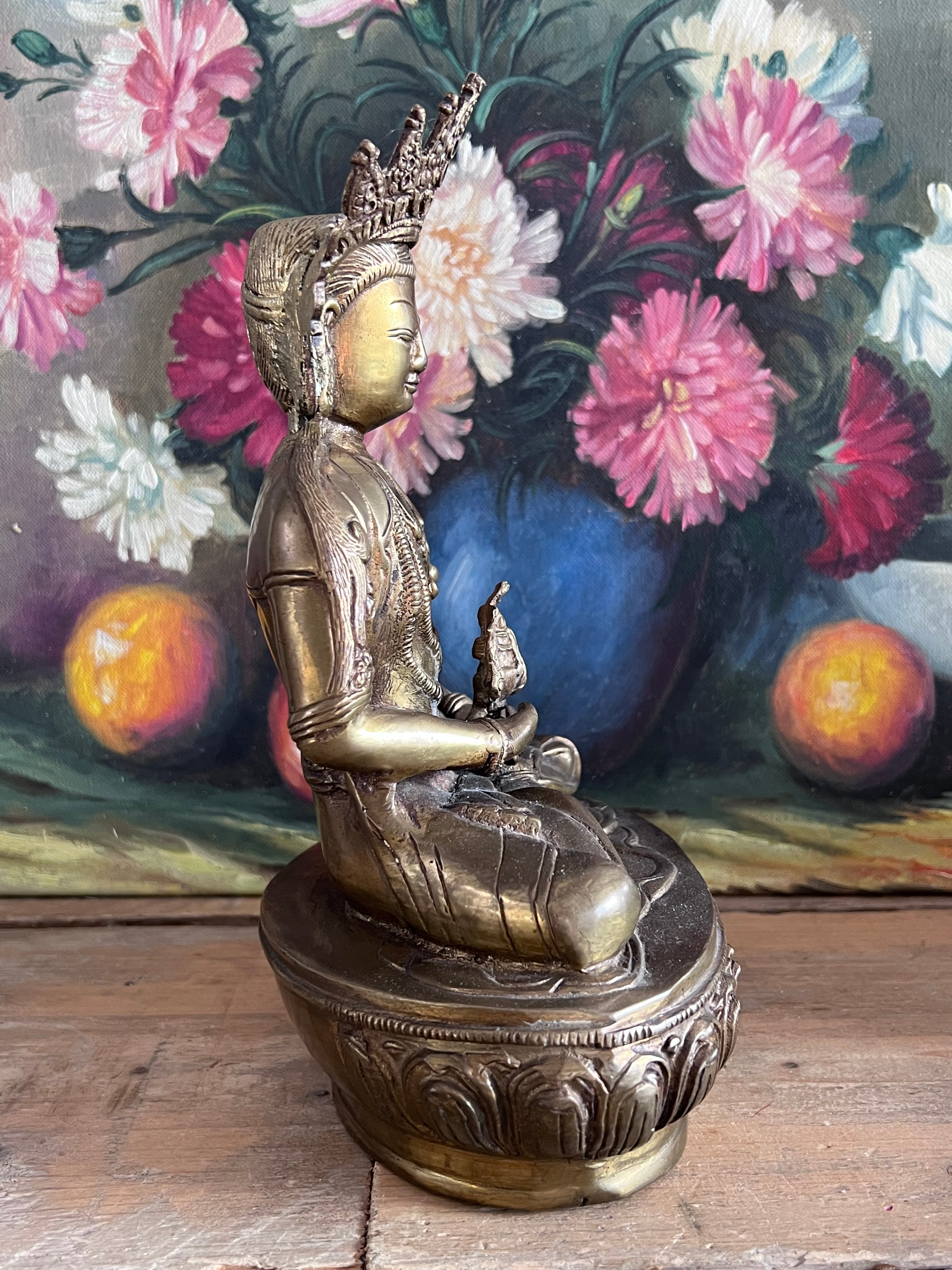 vintage Boeddha messing, Boeddhabeeld messing, messing Boeddha decoratie, spirituele decoratie vintage, oosterse beelden messing, Boeddhabeeld vintage, messing beeld Boeddha  