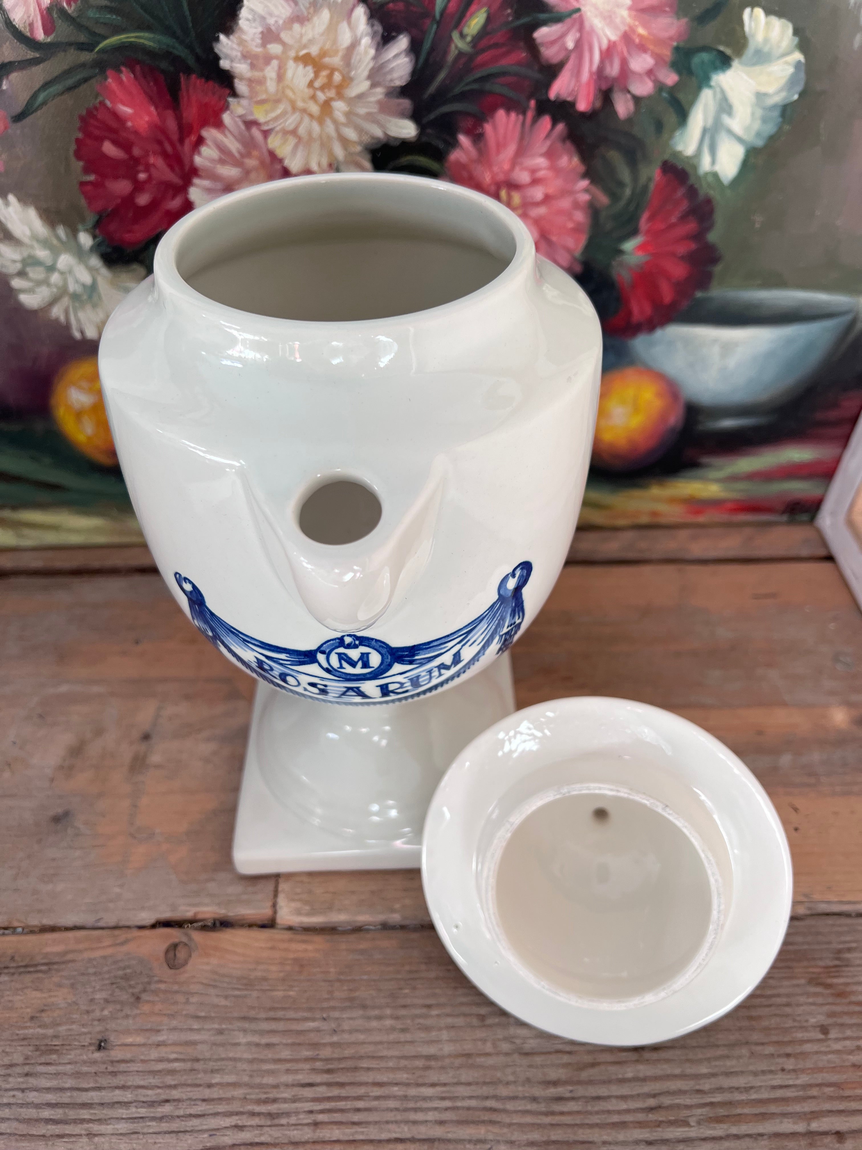 apothekerspot vintage, Interpharm voorraadpot, keramische apothekerspot, rosarum pot, vintage medicijnpot, apothekersdecoratie, kruidenpot keramiek