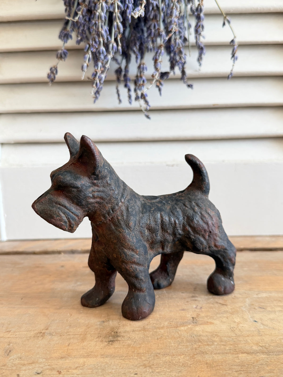 vintage deurstopper hond, gietijzeren deurstopper, gietijzeren Scottie deurstopper, Scottie dog, cast iron dog doorstop, Sofia&