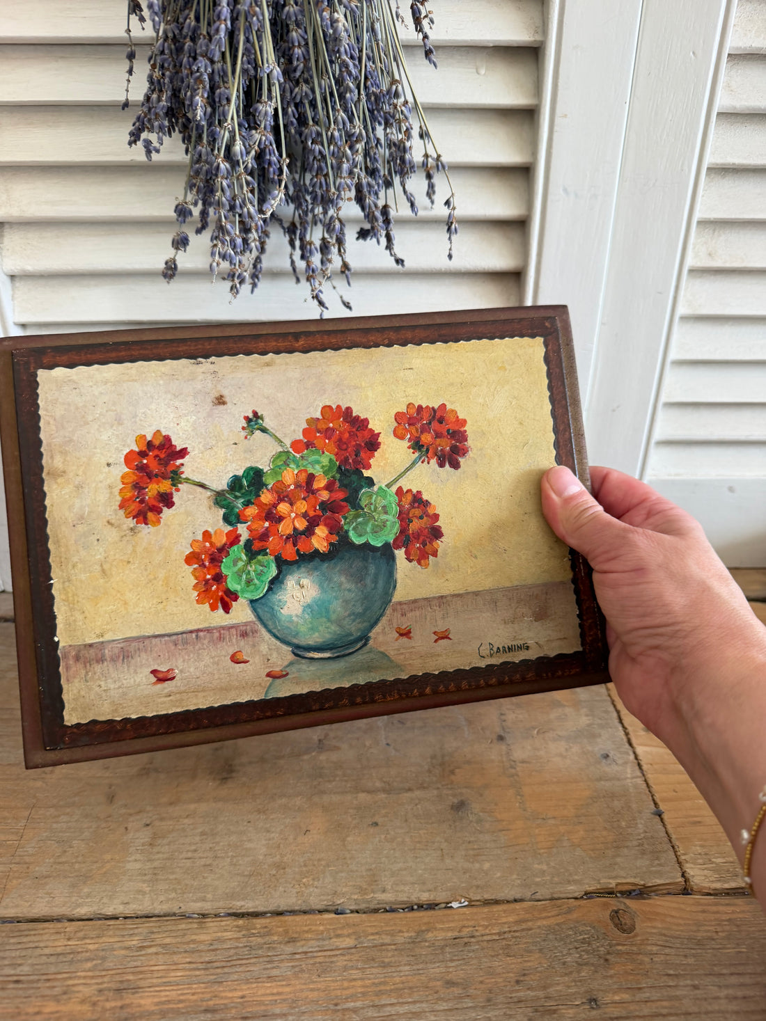vintage bloemstilleven, vintage schilderij bloemen, schilderij geraniums,gallery wall vintage, vintage wanddecoratie, Sofia&