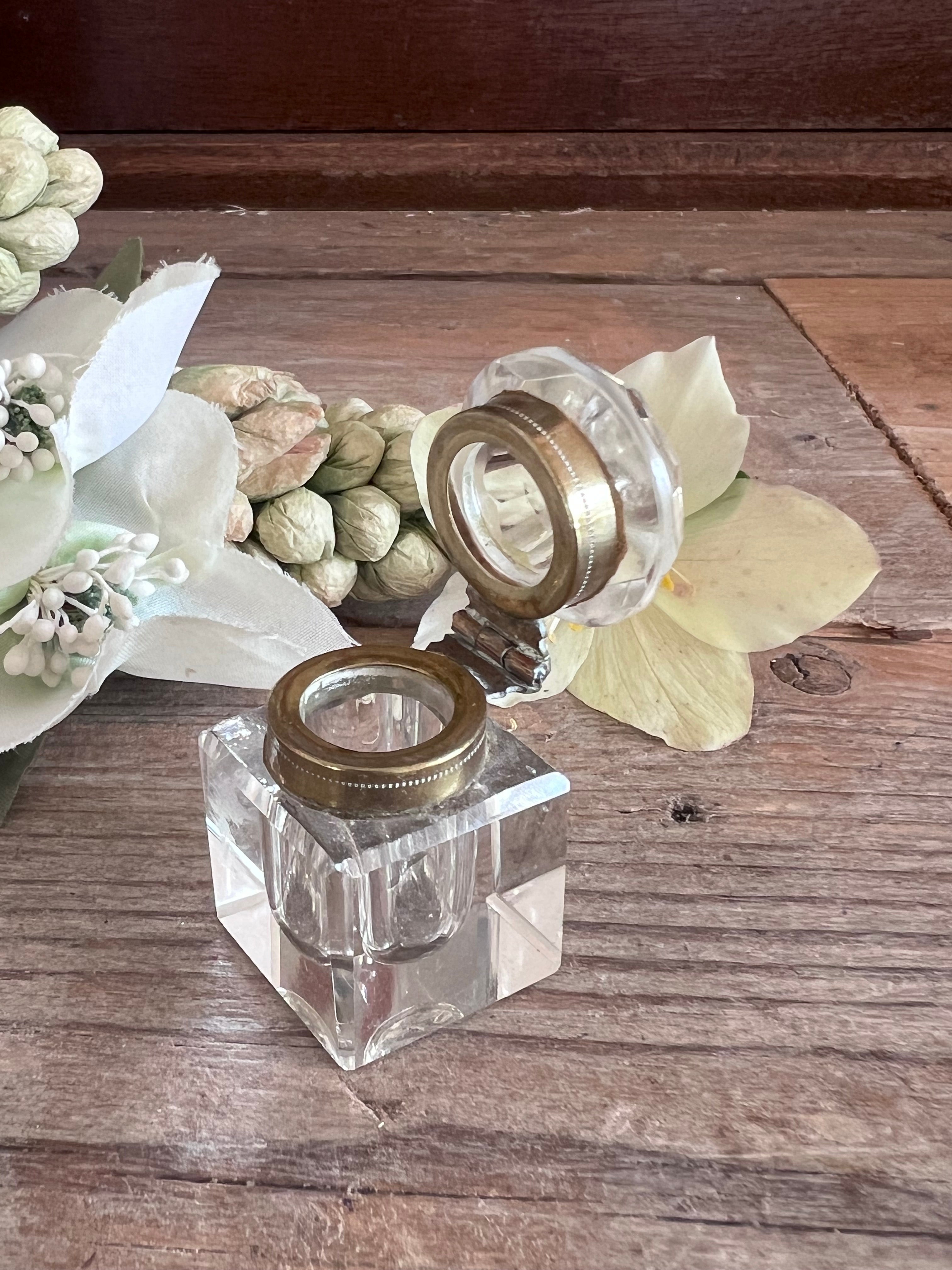 miniatuur inktpotje kristal, vintage inktpotje, kristallen inktpot, inktpotje vintage, decoratief inktpotje, antiek inktpotje kristal