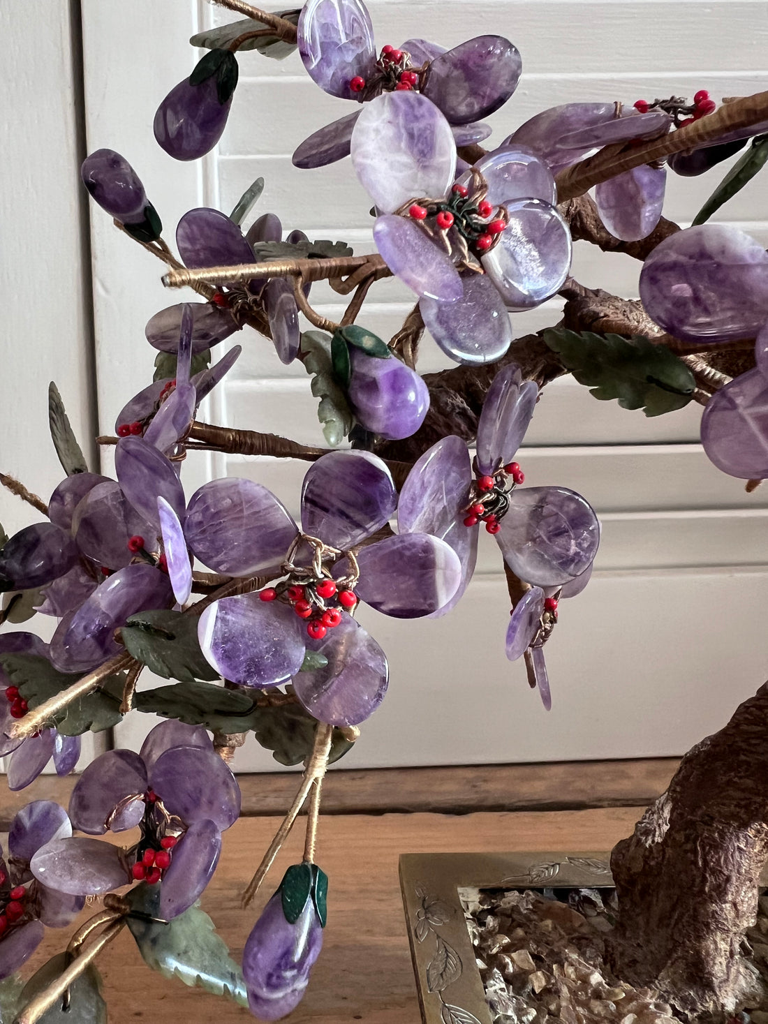 Edelsteen boom amethist met jade, vintage edelsteen boom met amethist, edelsteen boom,