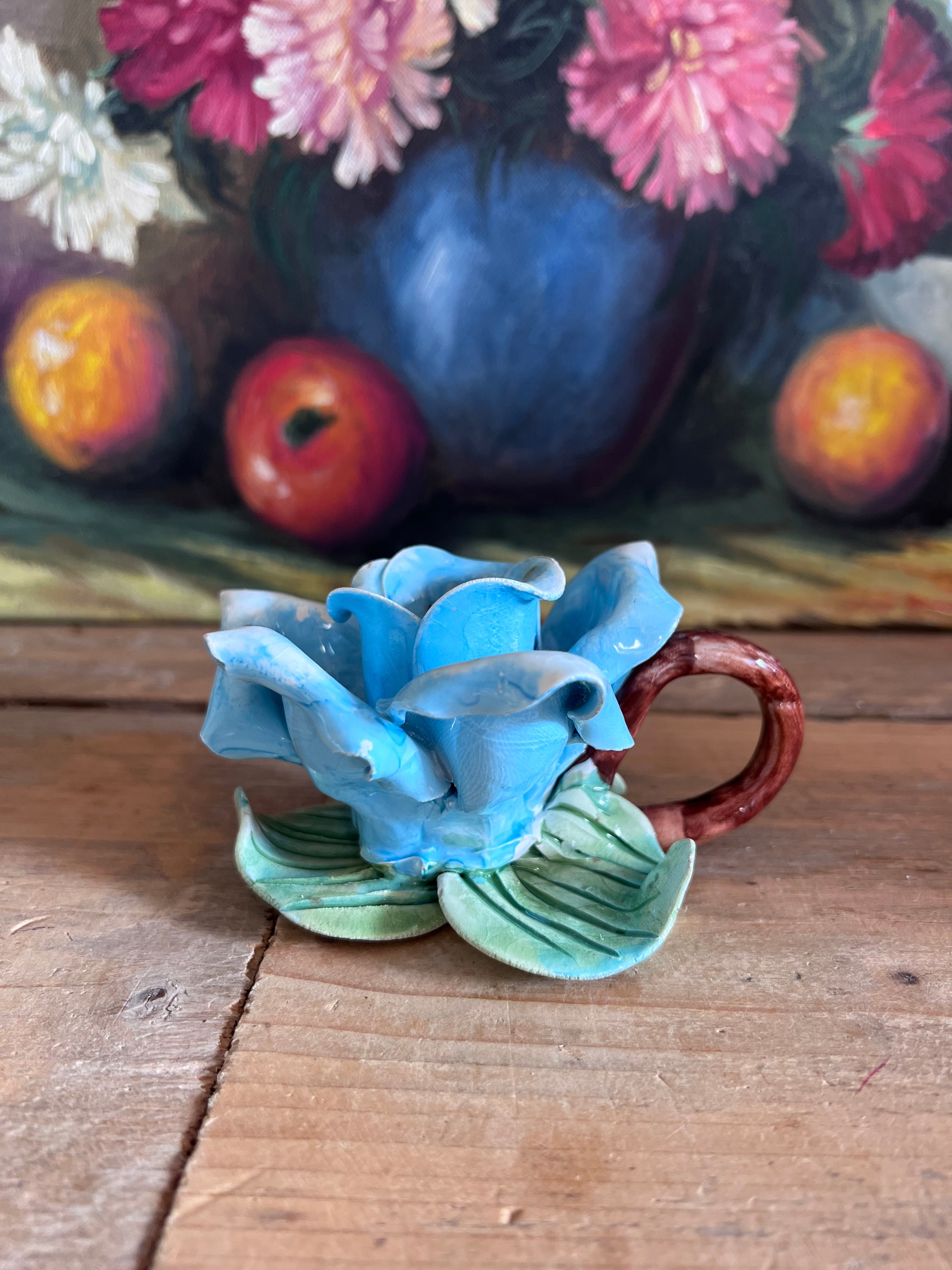 Blauwe roos kandelaar - Capodimonte Bassano