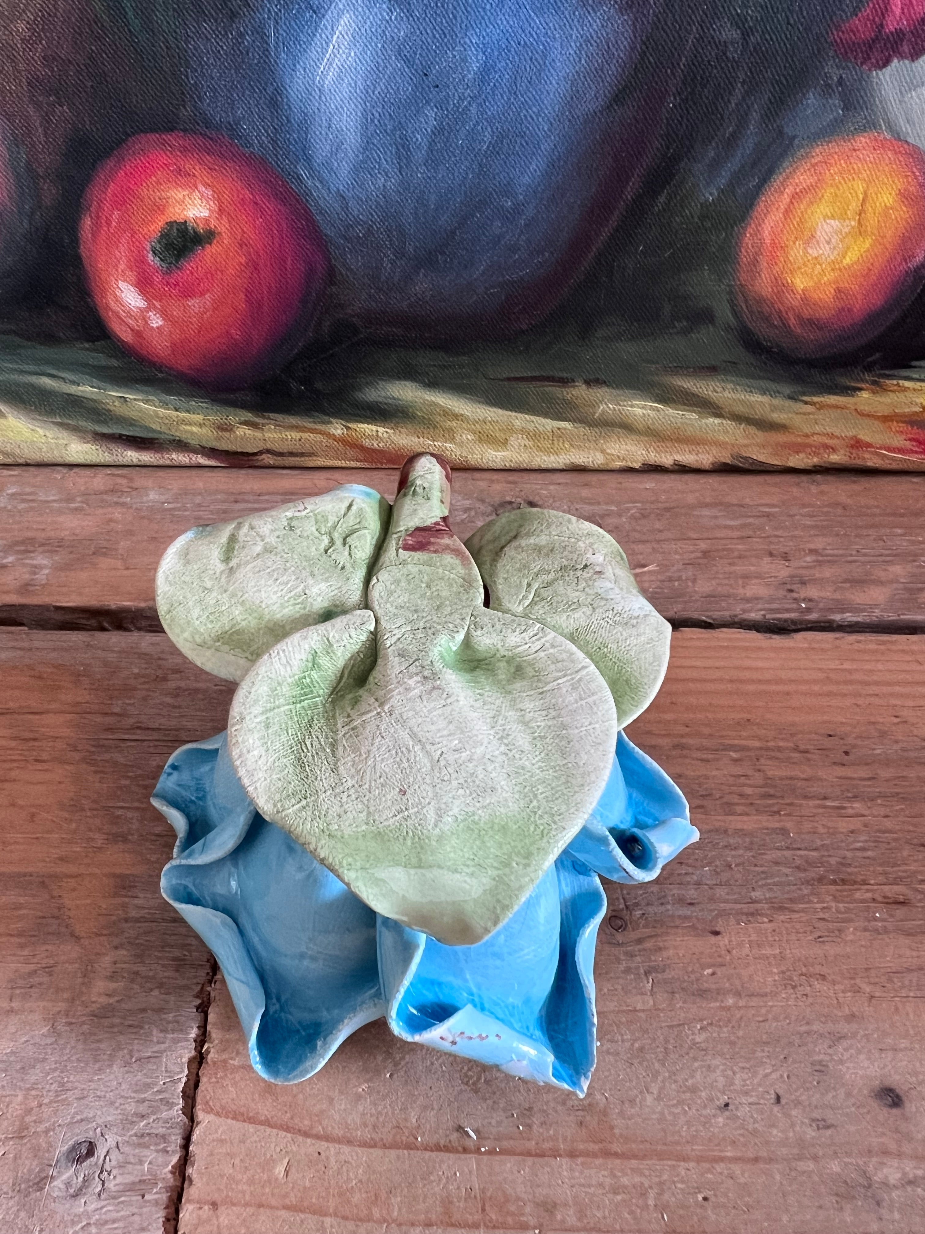 Blauwe roos kandelaar - Capodimonte Bassano