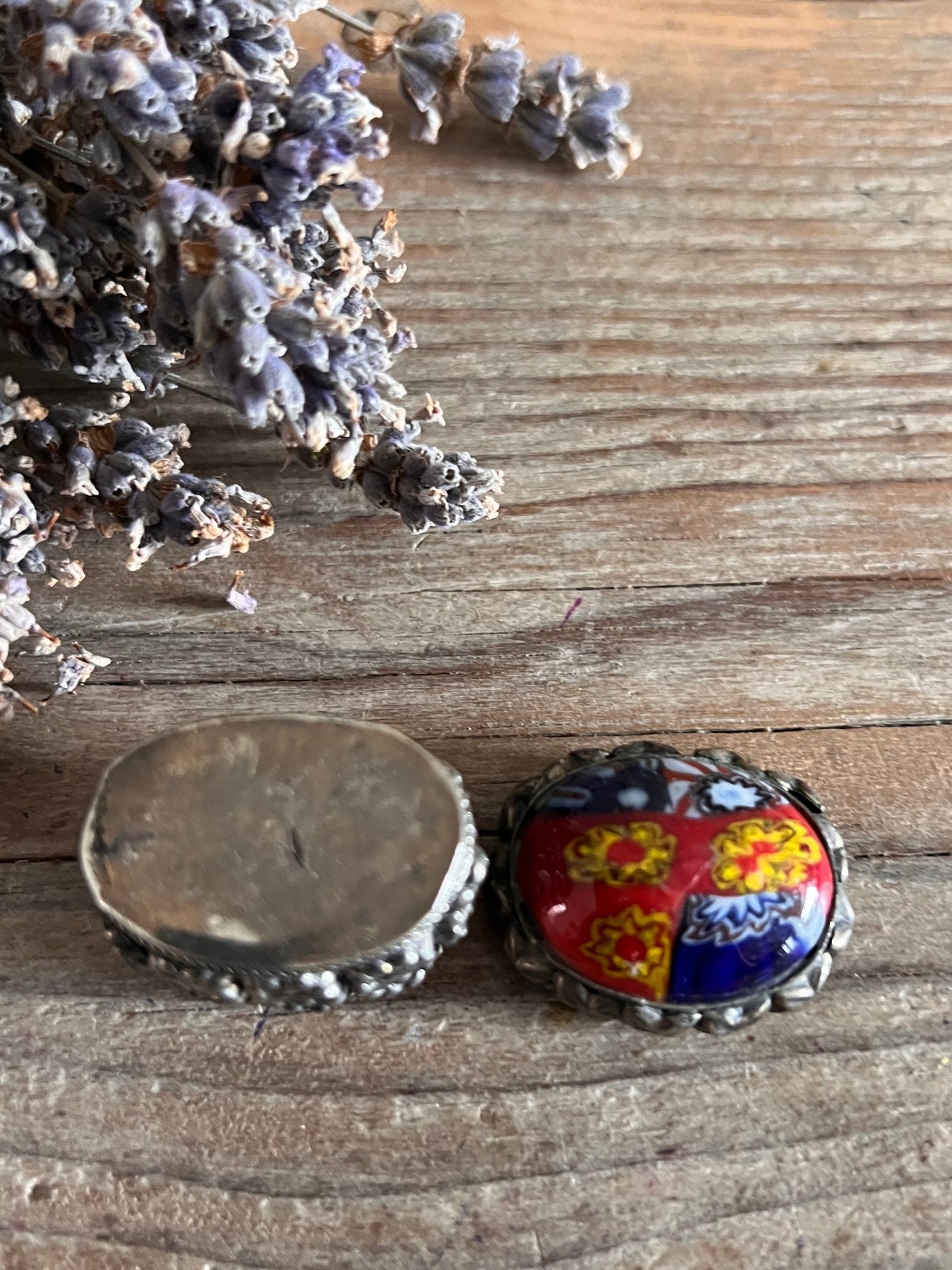 Oval millefiori pill box