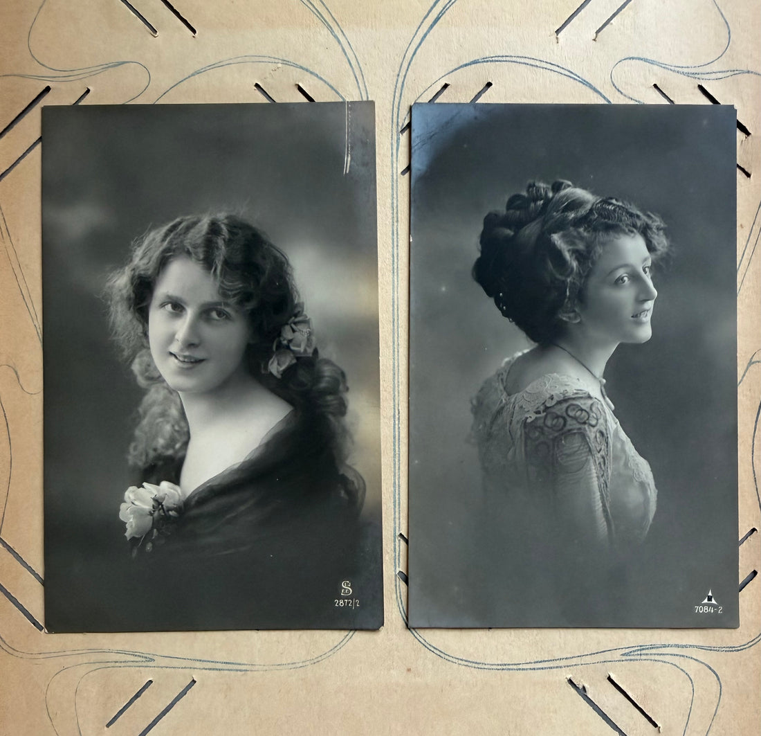 oude fotokaarten, damesportretten, antieke ansichtkaarten, oude portretfoto&