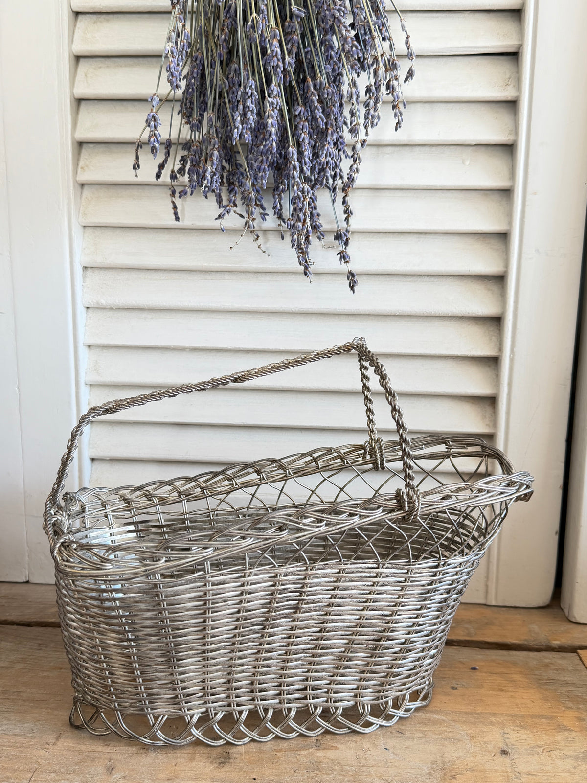 Vintage wijnfleshouder, verzilverd wijnmandje, vintage wijnflessenhouder, gevlochten metalen wijnmand, wijnfleshouder voor op tafel, Franse brocante, Sofia&