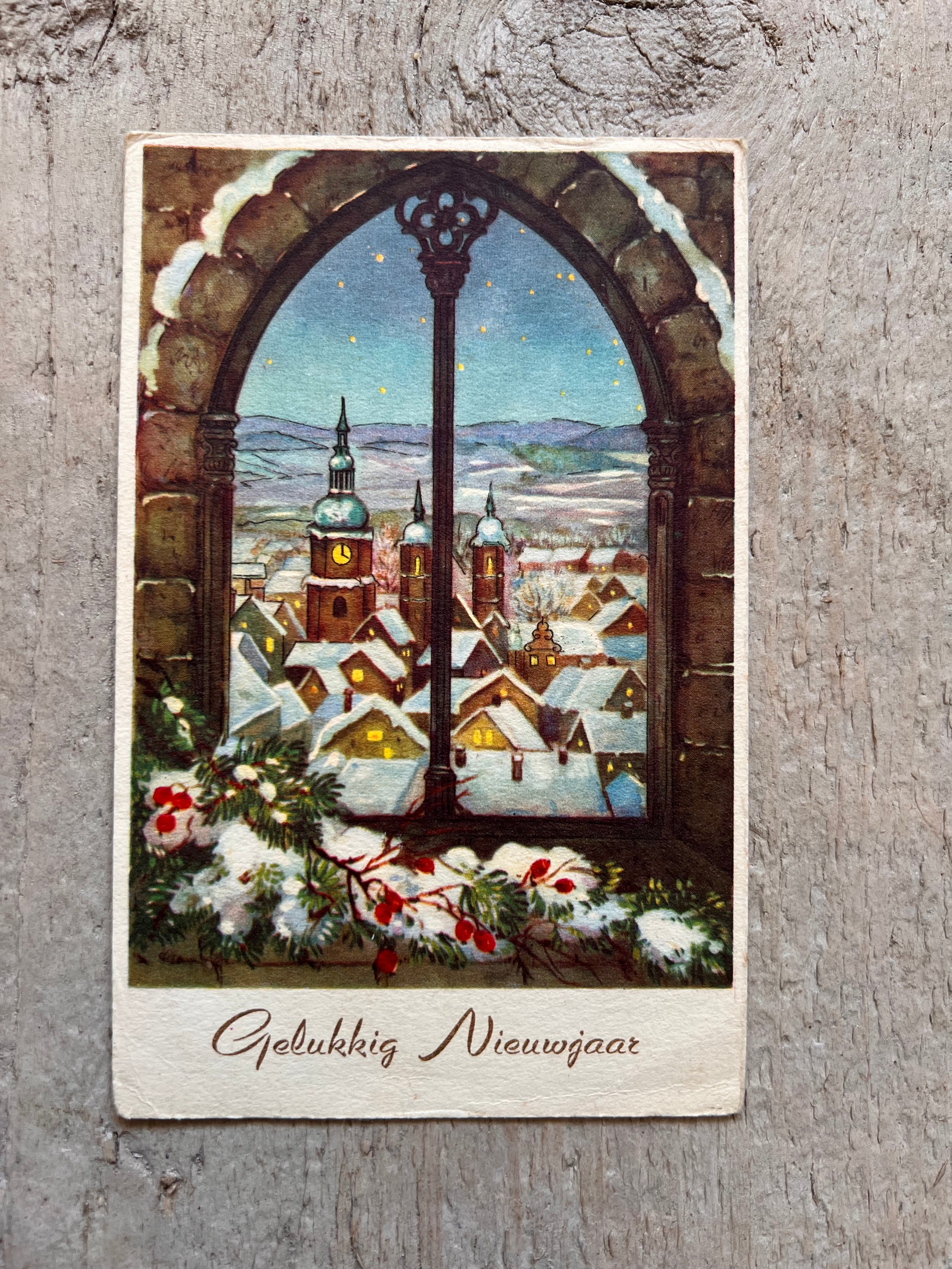 Retro-Postkarte Frohes neues Jahr