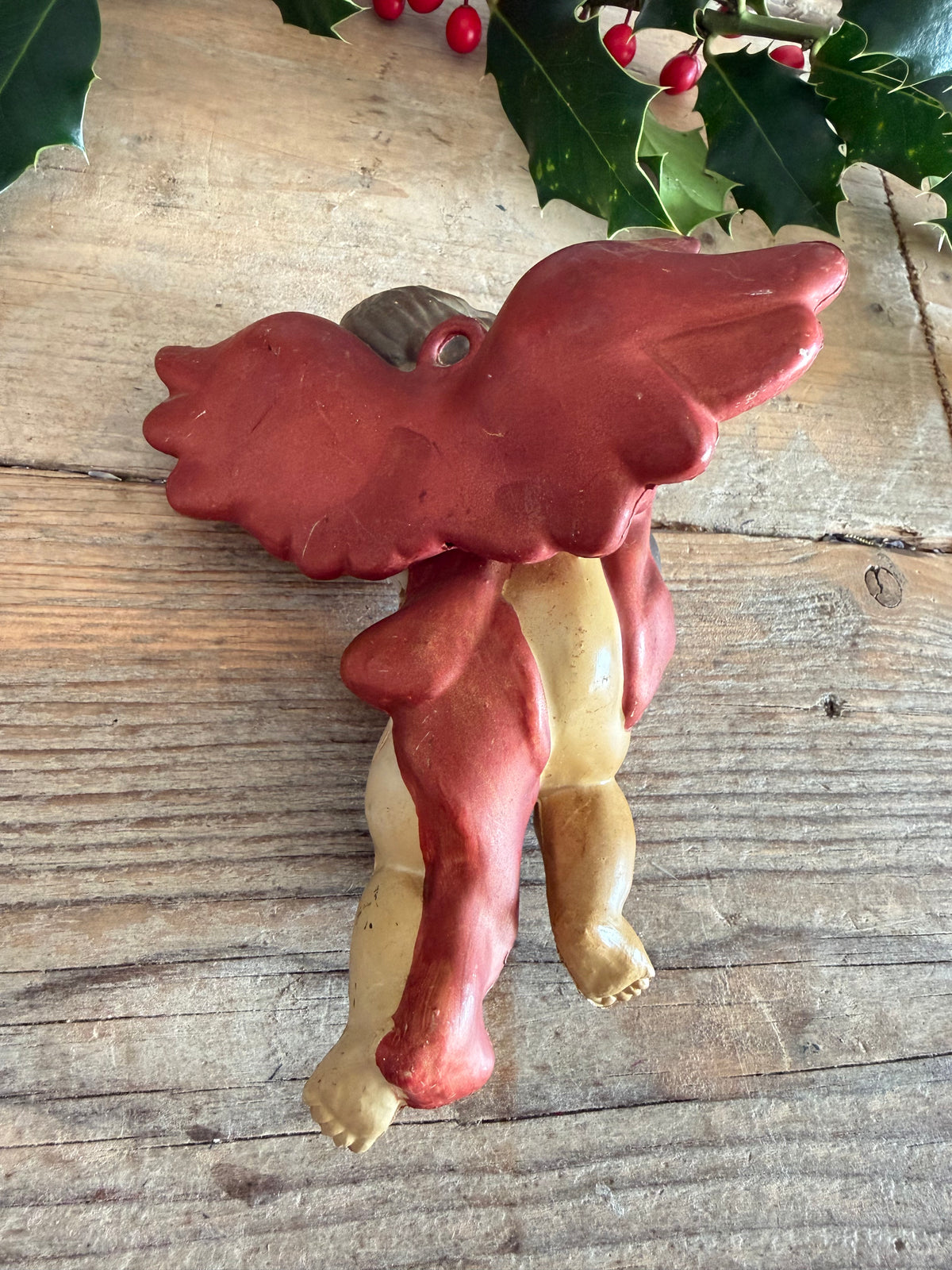 Vintage kerstengel, kunststof kerstengel, engel met mandoline, vintage kerstornament, kerstboomversiering, brocante kerstversiering, Sofia&