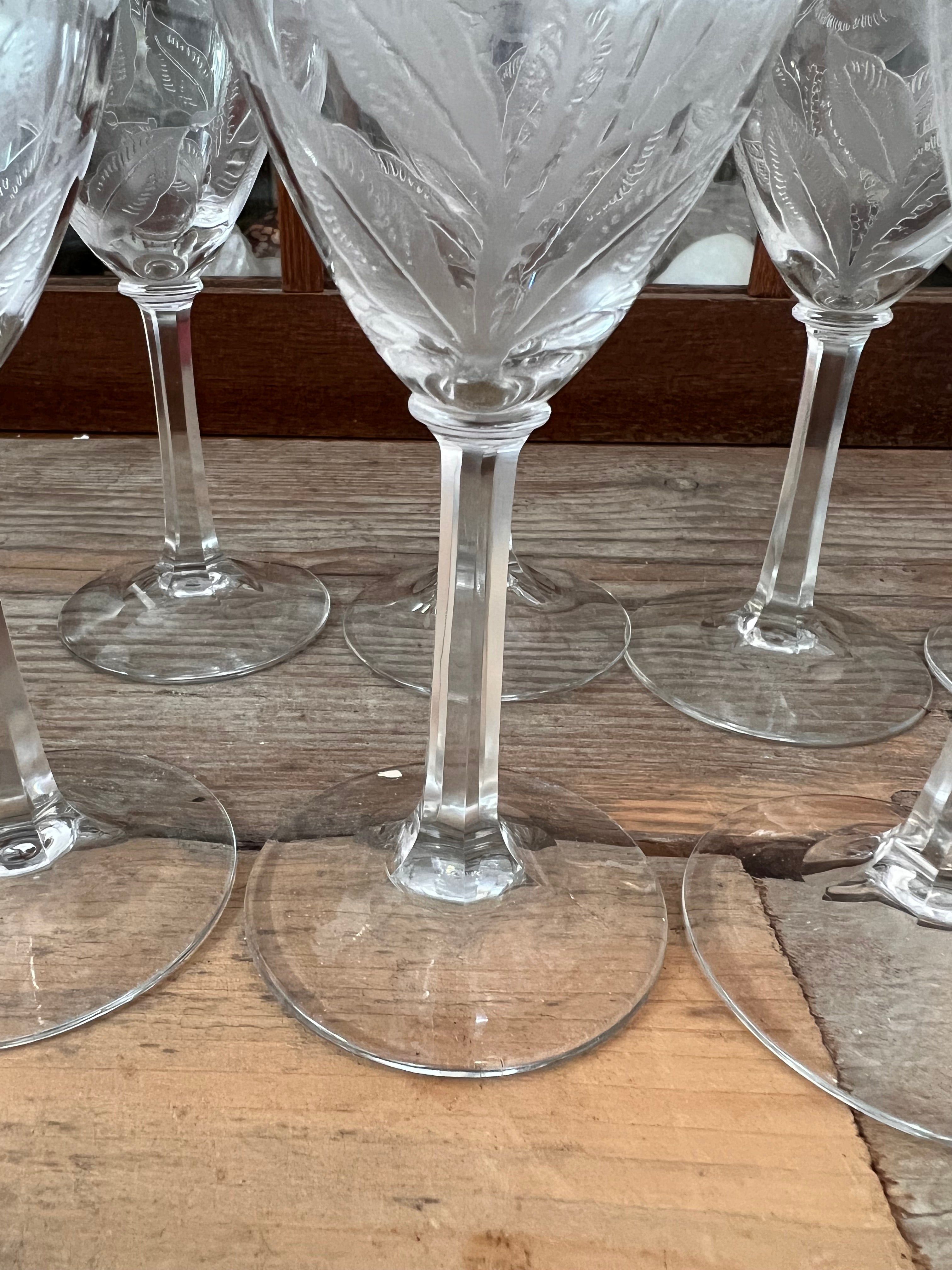 Crystal white wine glasses with flowers