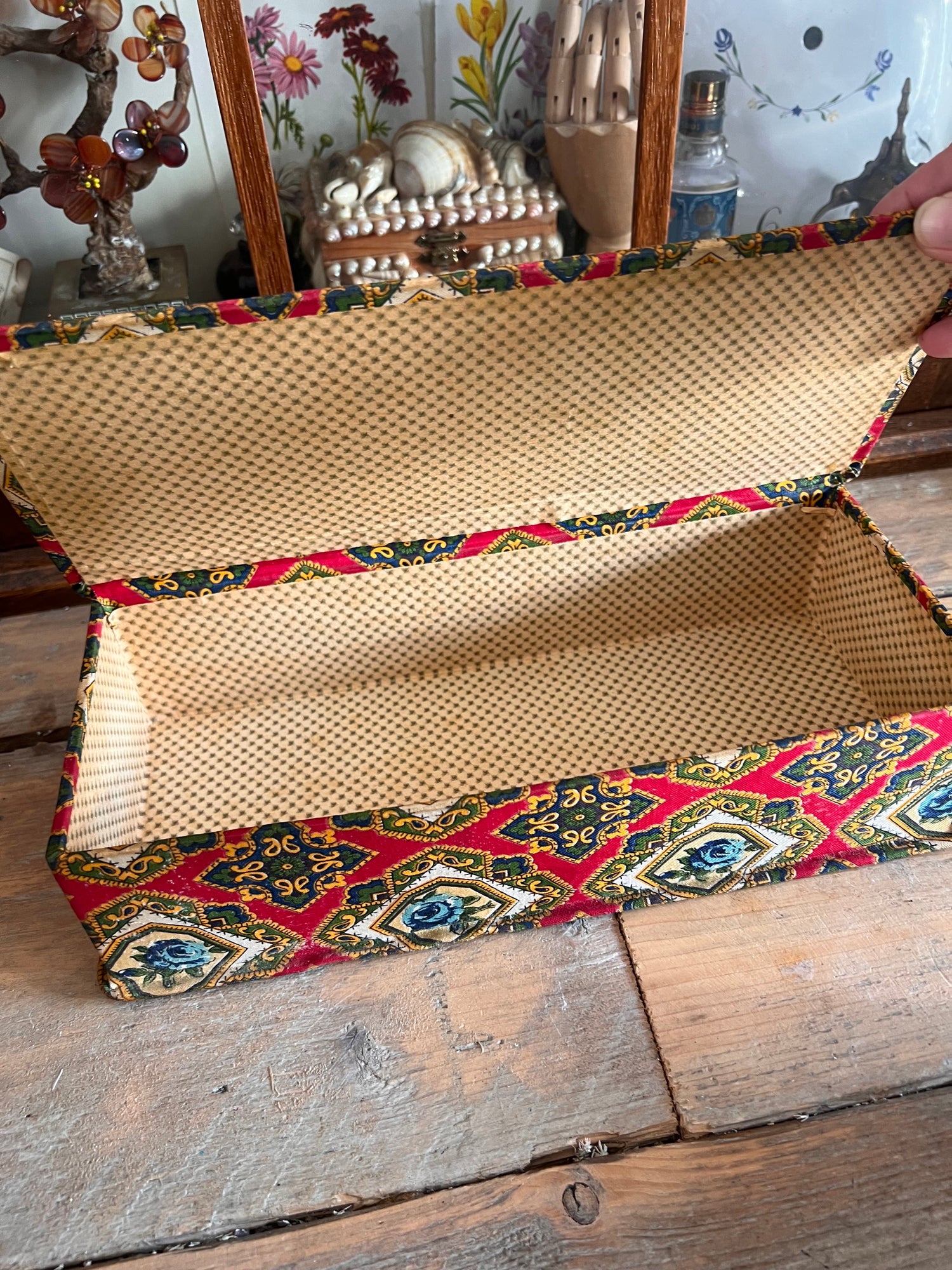 Franse handschoenendoos bekleed met stof