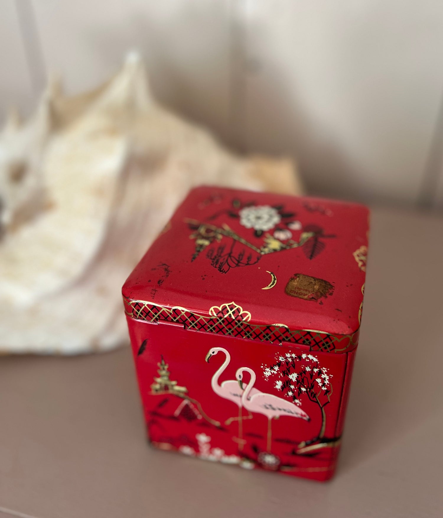 Vintage theeblik met flamigo&