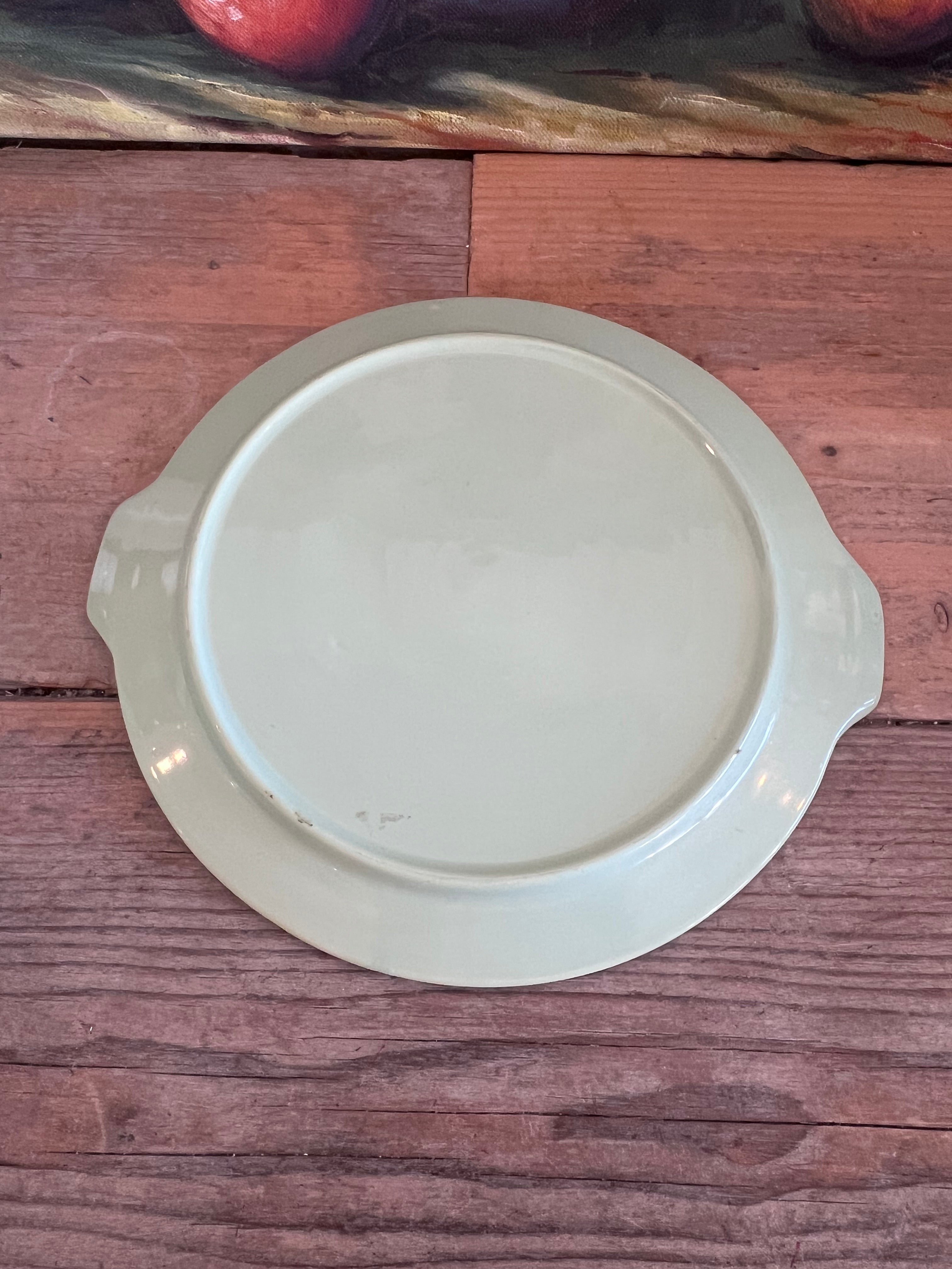 mintgroene puddingvorm, brocante puddingvorm, vintage puddingvorm, keramische puddingvorm, puddingvorm met onderbord, brocante keukengerei, dessertvorm mintgroen, landelijke keuken accessoires, retro puddingvorm