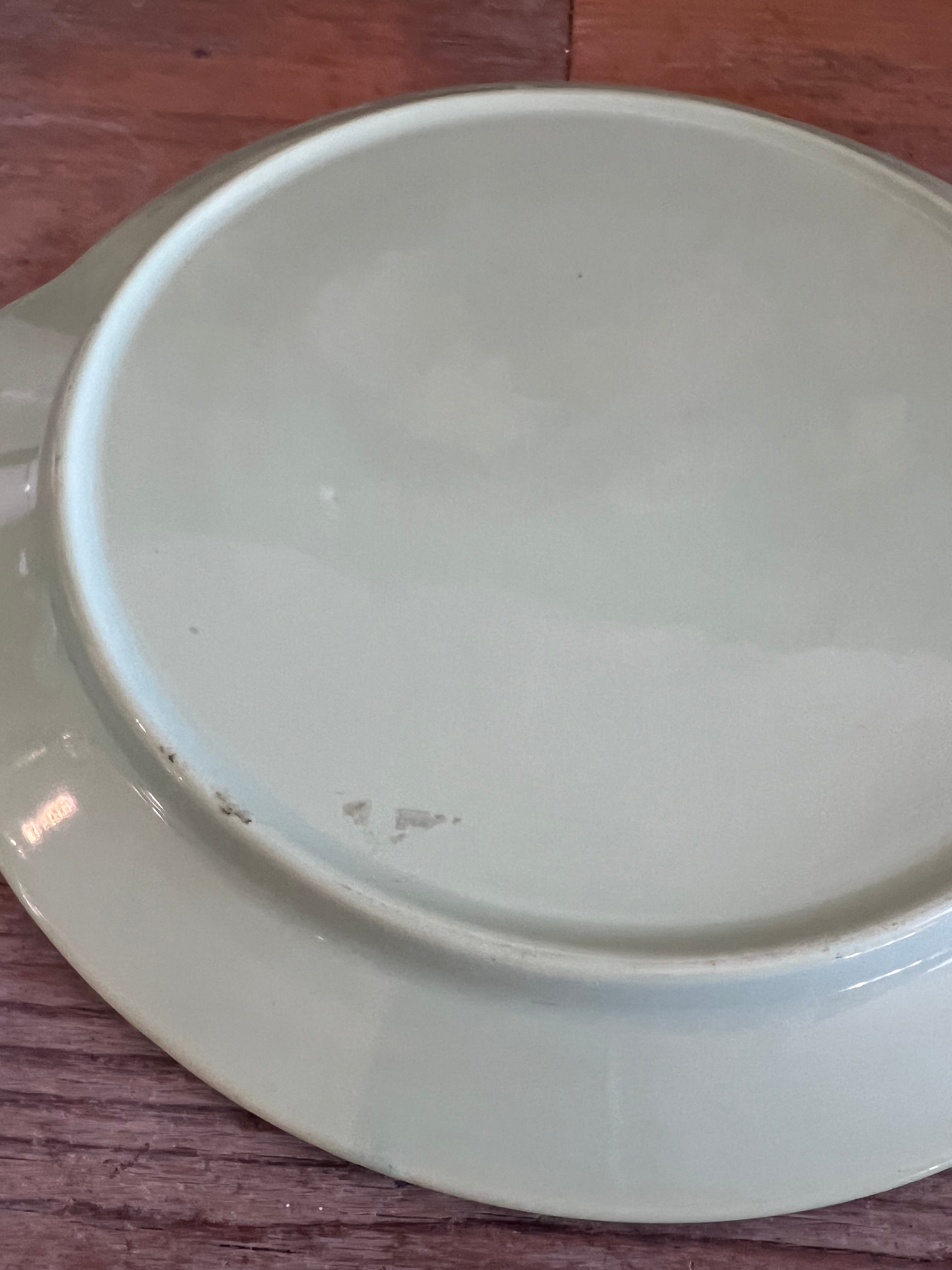 mintgroene puddingvorm, brocante puddingvorm, vintage puddingvorm, keramische puddingvorm, puddingvorm met onderbord, brocante keukengerei, dessertvorm mintgroen, landelijke keuken accessoires, retro puddingvorm