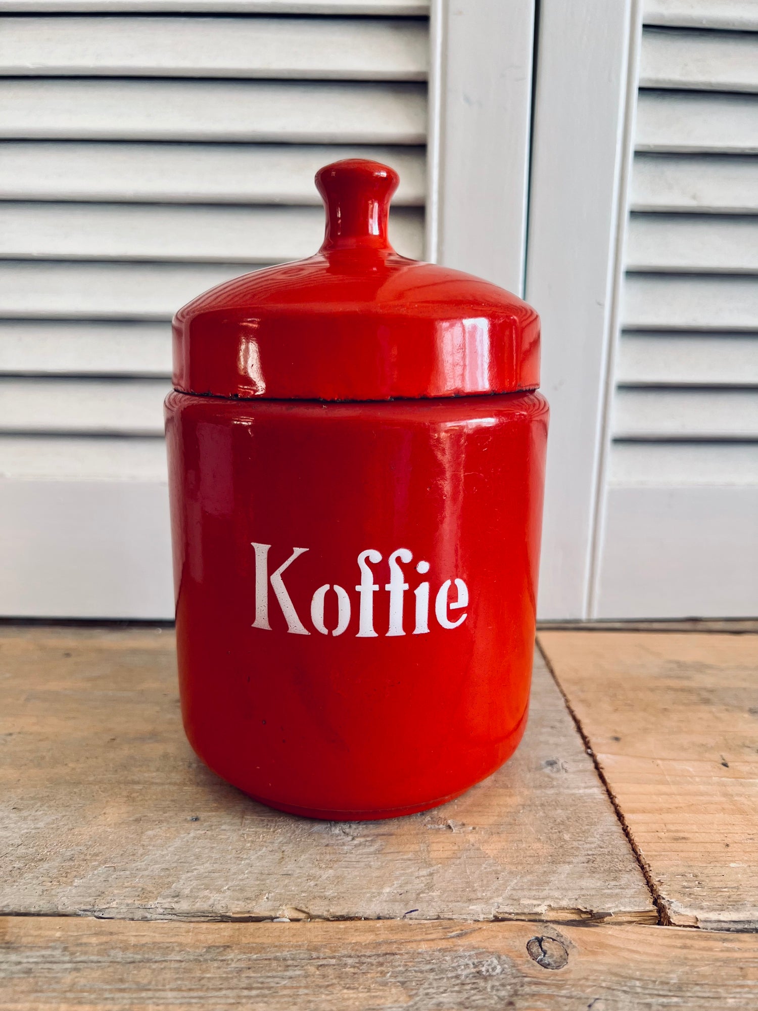 Emaille voorraadbus koffie rood