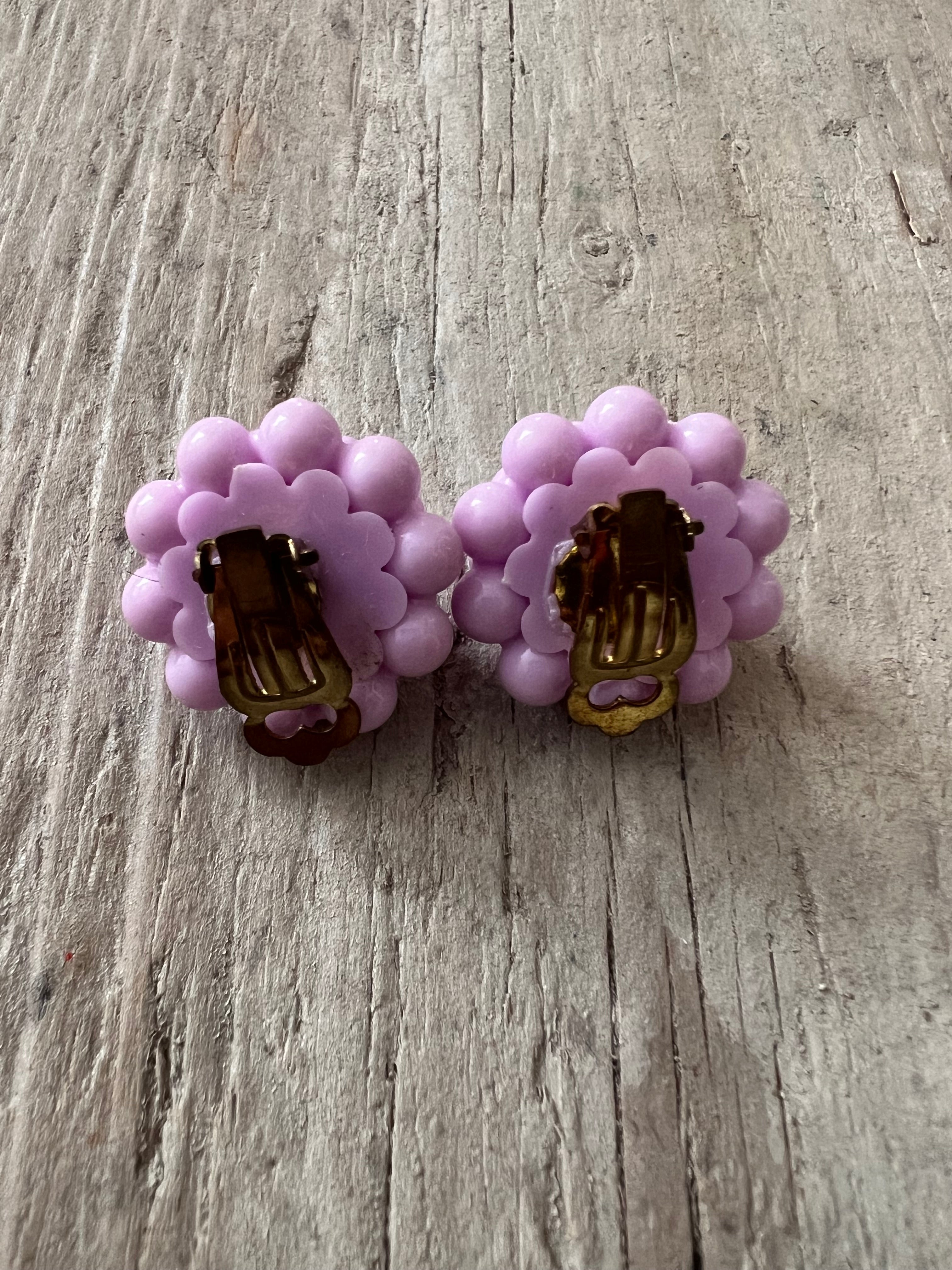 Retro bloemen oorclips lila