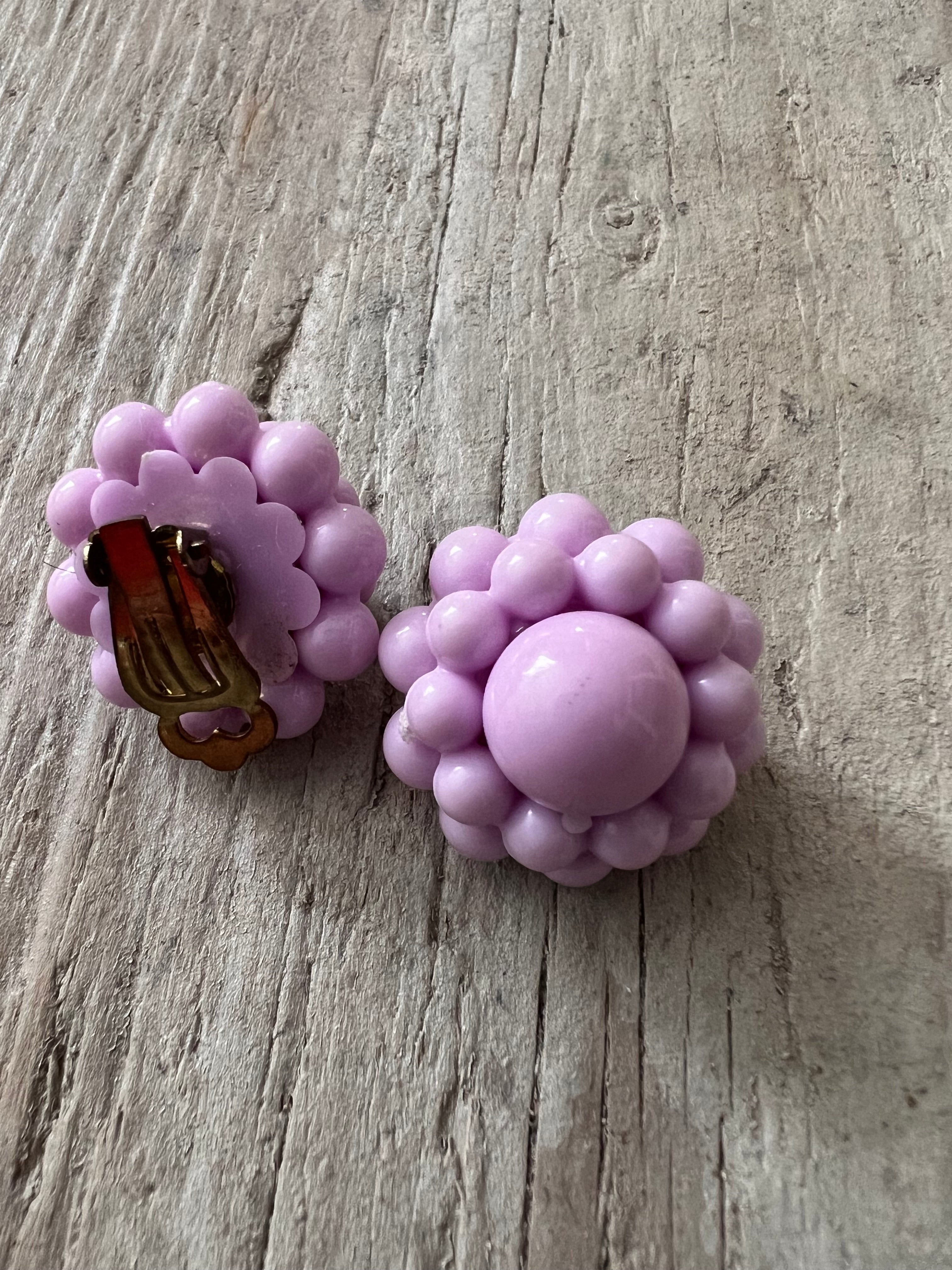Retro bloemen oorclips lila