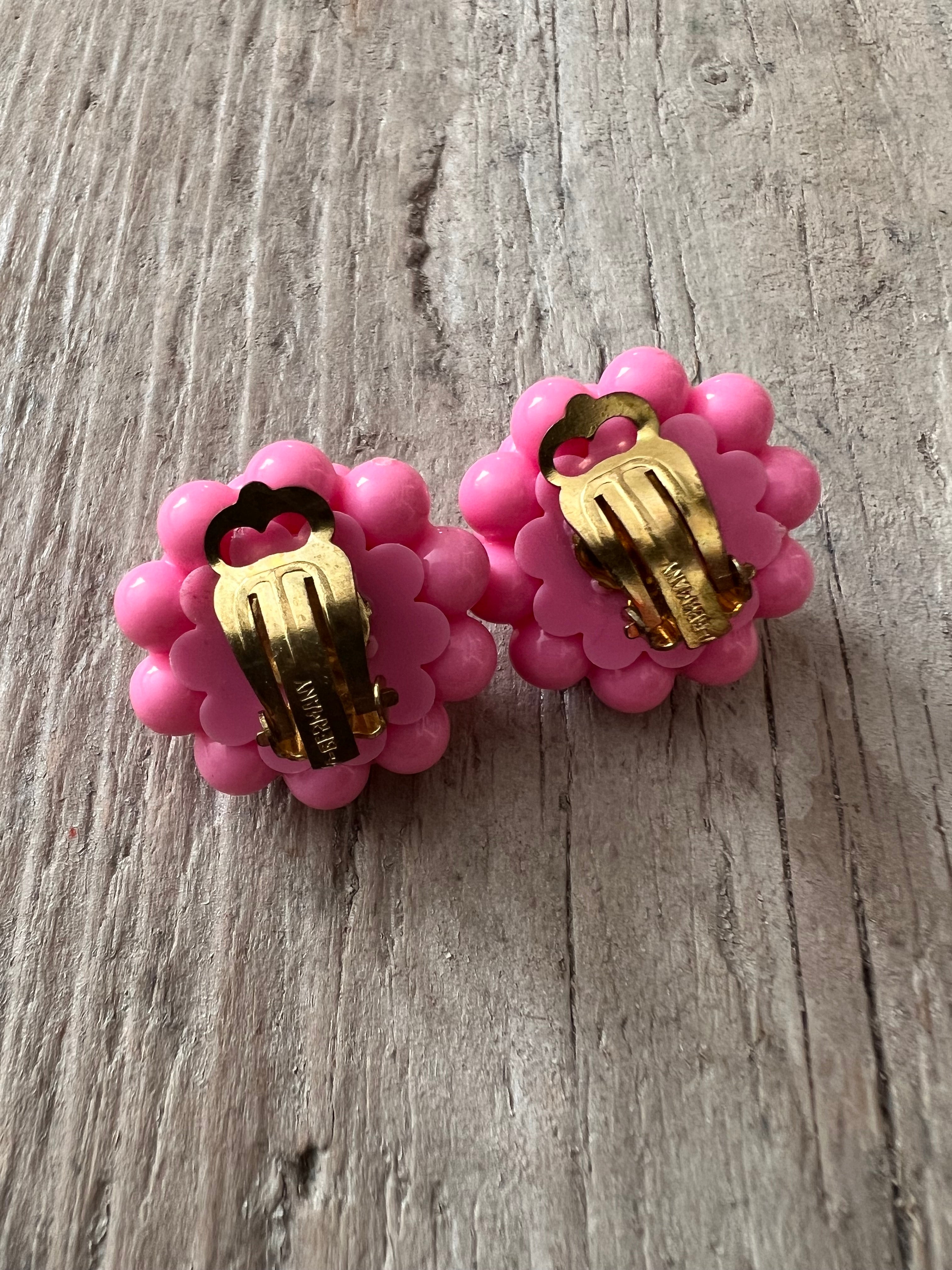 Retro bloemen oorclips roze