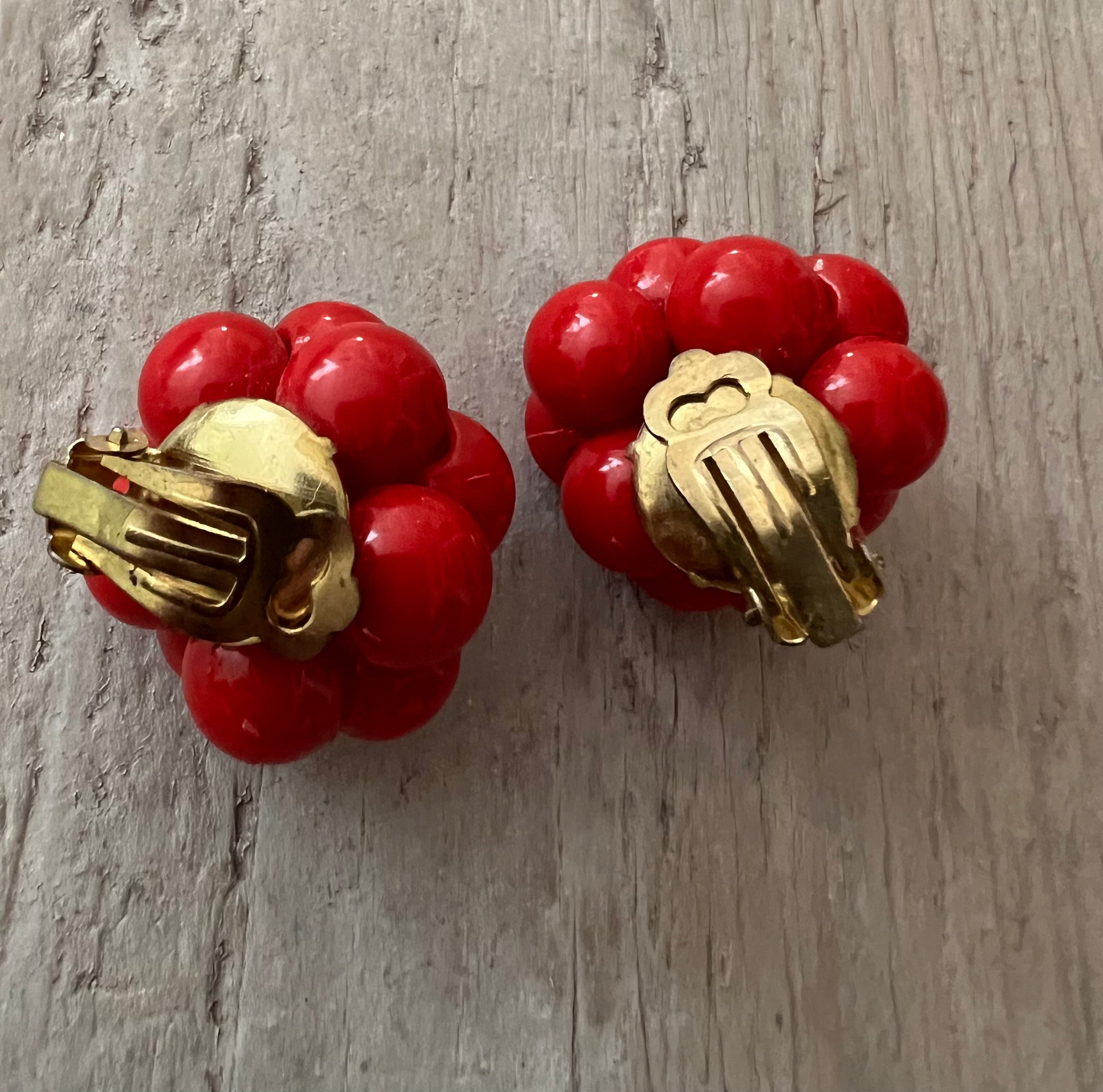 Retro oorclips bubbels rood