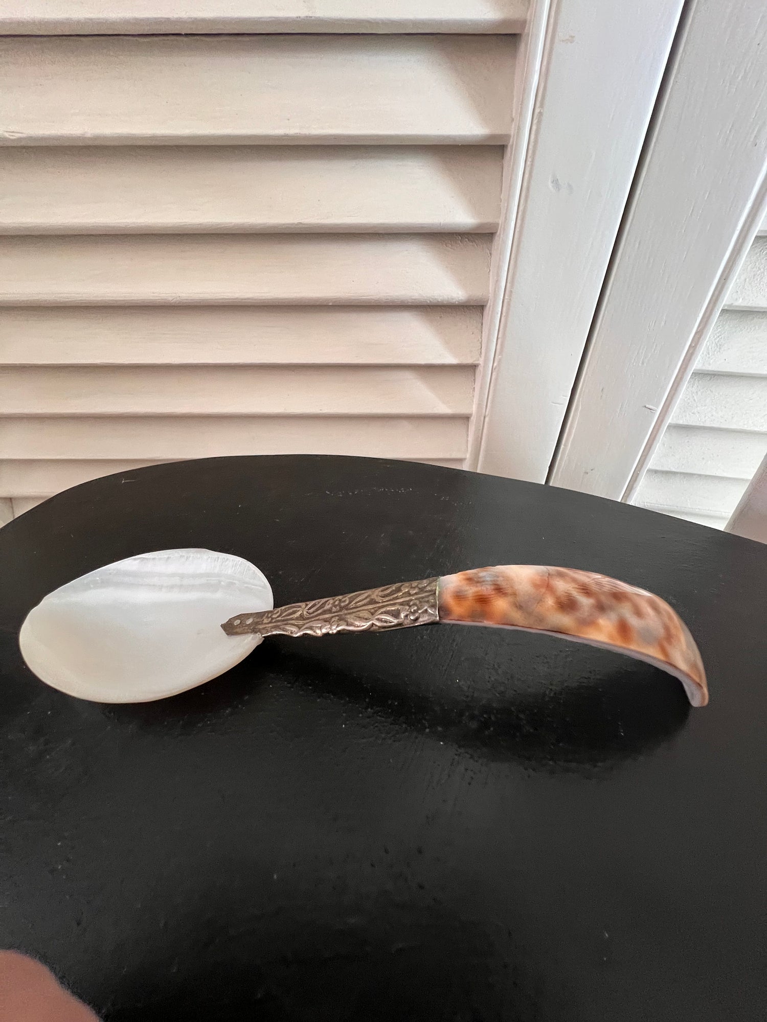 Schelp lepel met zilverkleurig accent