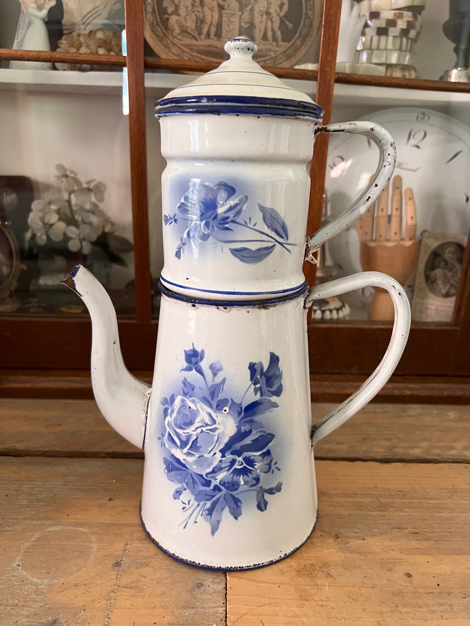 Emaille-Kaffeekanne blau/weiß