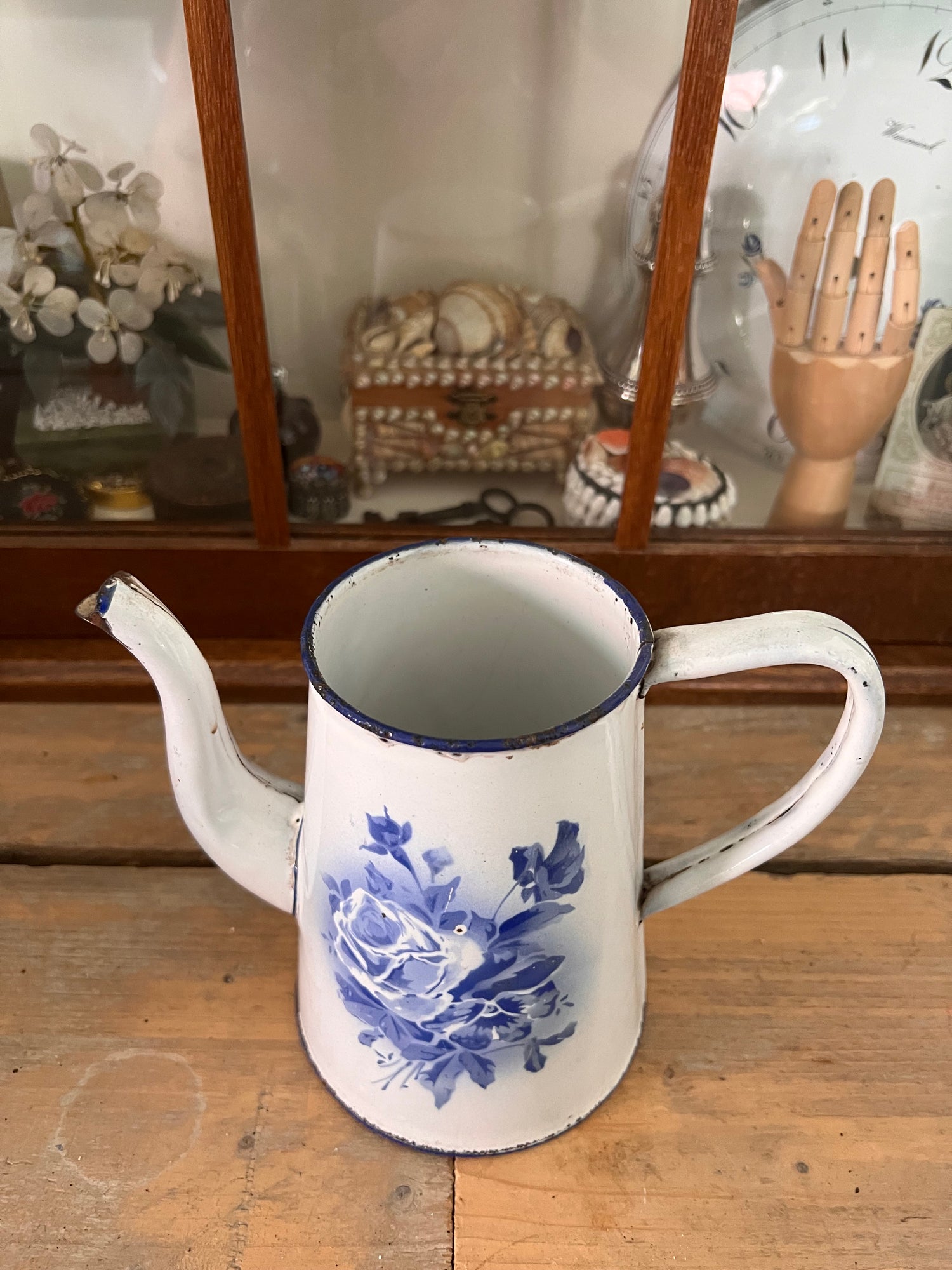 Emaille-Kaffeekanne blau/weiß
