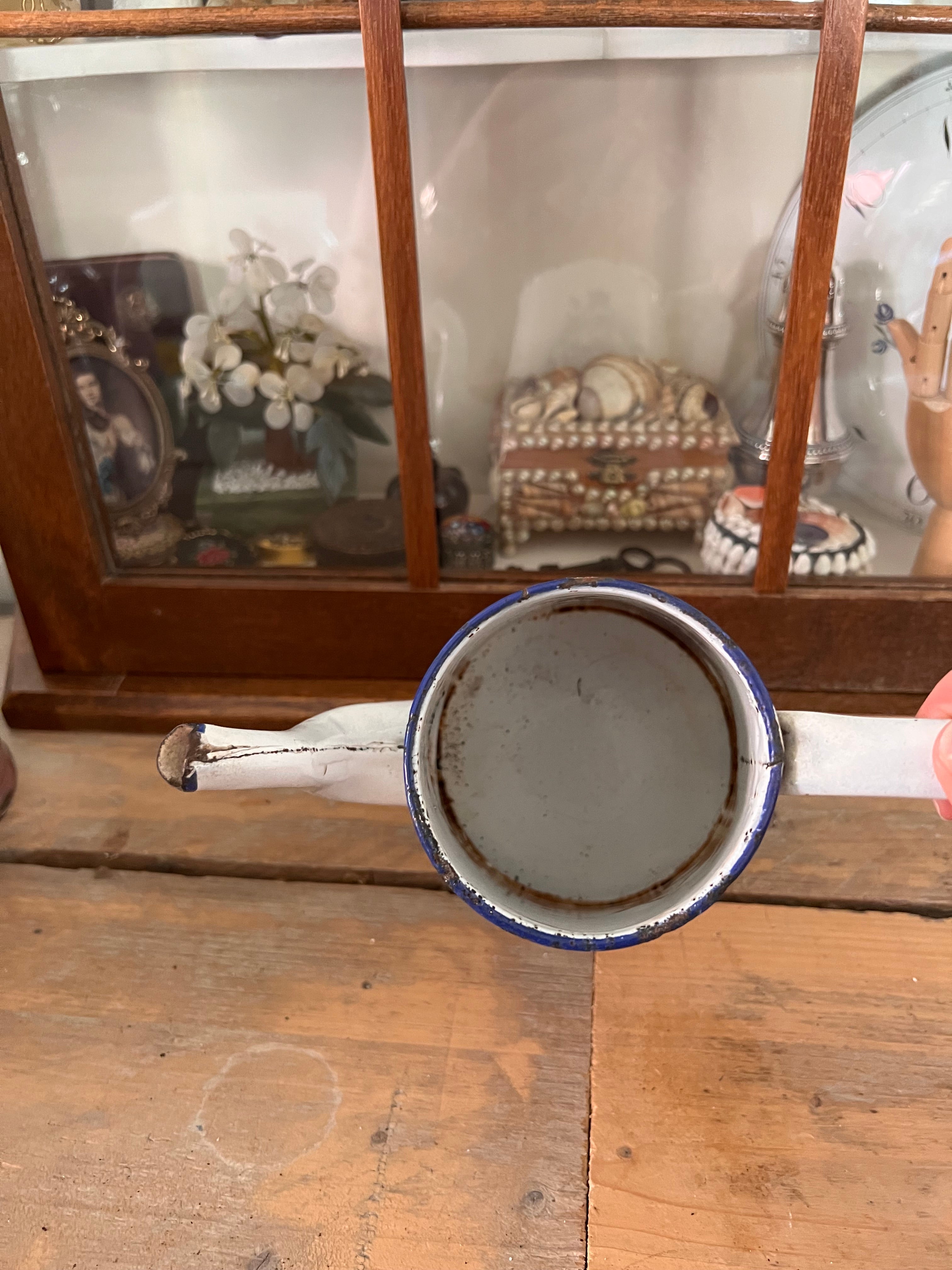 Emaille koffiepot blauw/wit