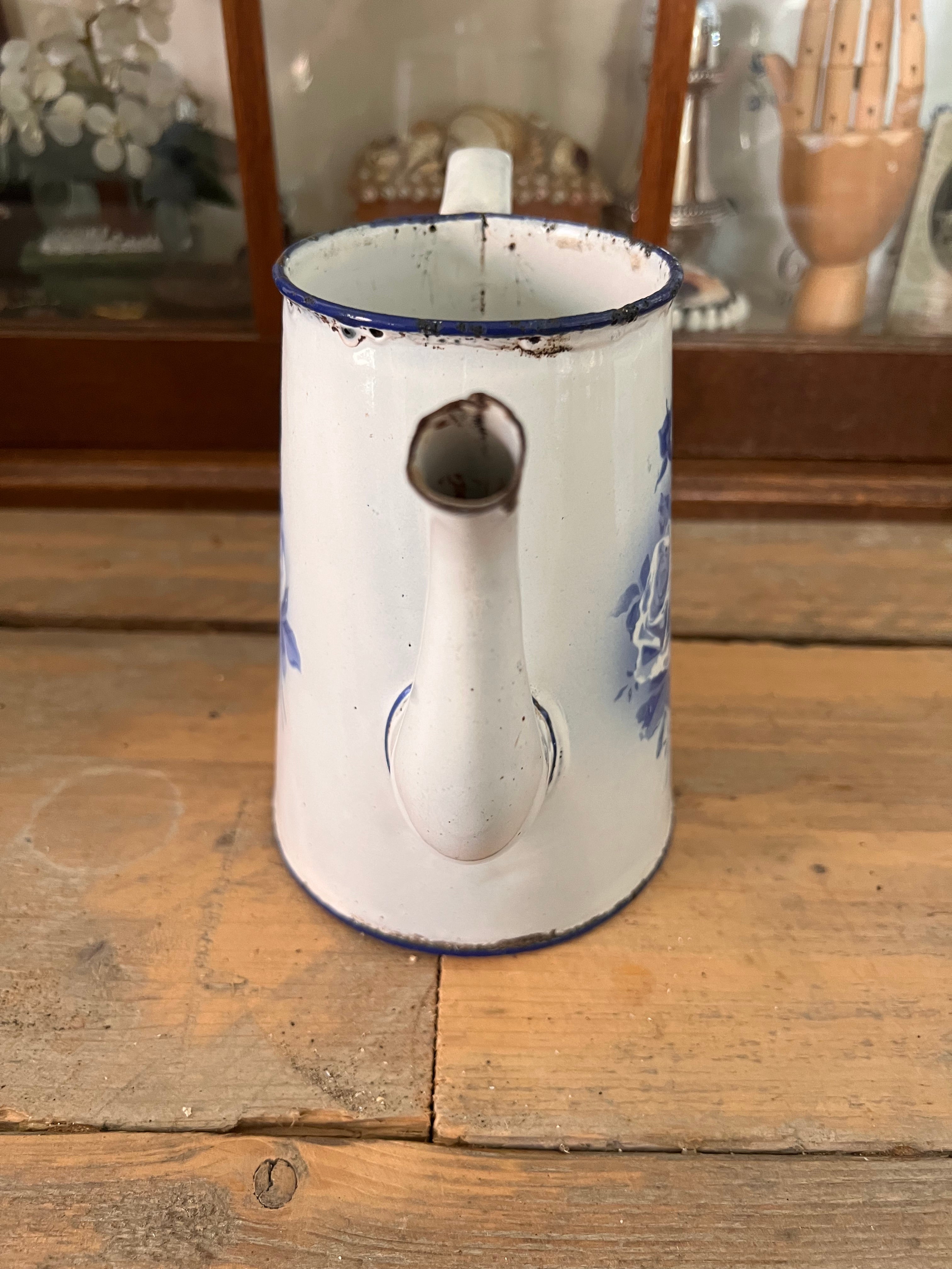 Emaille koffiepot blauw/wit